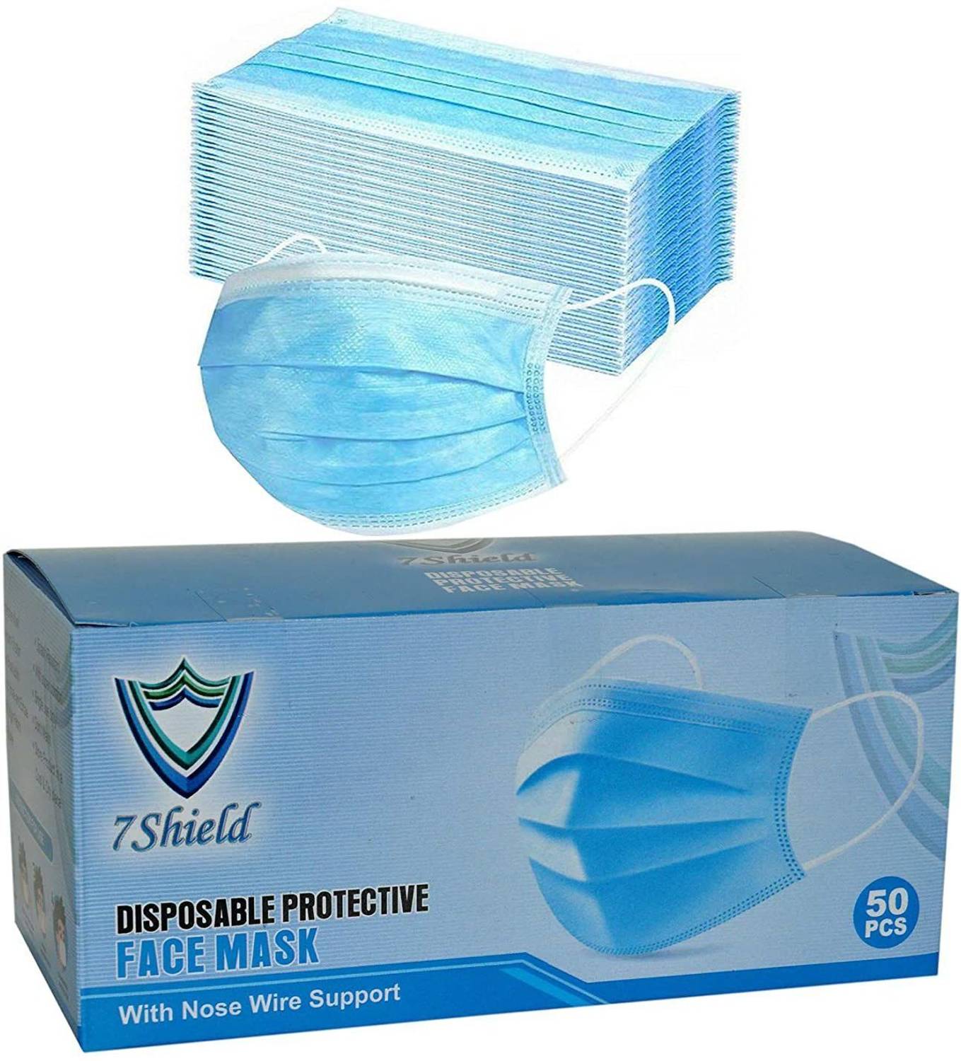 7SHIELD isposable 3 Ply Pharmaceutical Breathable Surgical Pollution Face Mask Respirator with 3 Layer Surgical Mask