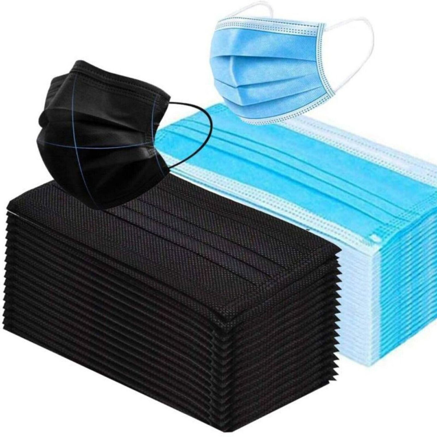Image of KGKR Blue + Black -100 Pcs Reusable, Water Resistant Surgical Mask With Melt Blown Fabric Layer