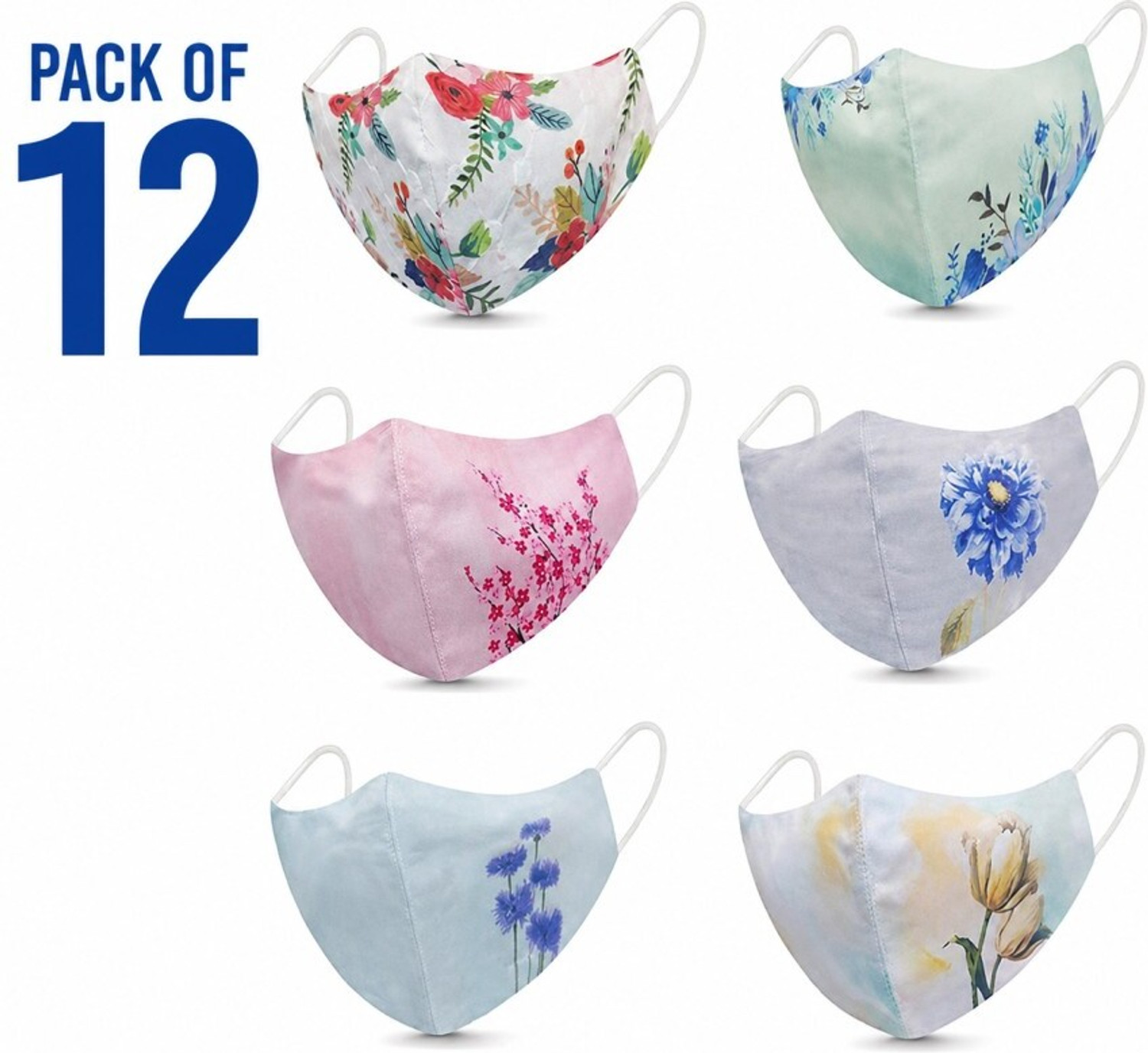 Image of Vaghani 3 Layer Anti Pollution Printed Primium Quality Mask 3 Layer Anti Pollution Mask 12Pcs Super Breathable Women Cotton Print Mask Reusable, Washable Cloth Mask With Melt Blown Fabric Layer
