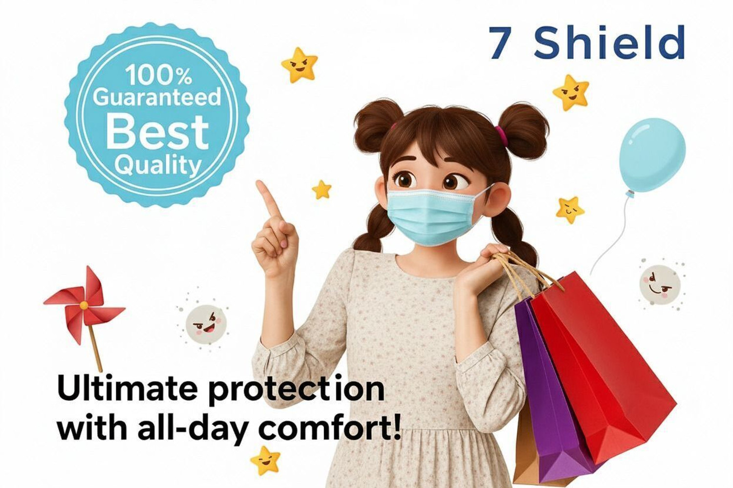 Image of 7SHIELD Kids Size Black dot printed Face Mask with Nose clip and soft fabric ear loop Mask 3 ply disposable filter protection breathable dust proof Child\kids size mask Water Resistant, Non-Reusable Surgical Mask With Melt Blown Fabric Layer