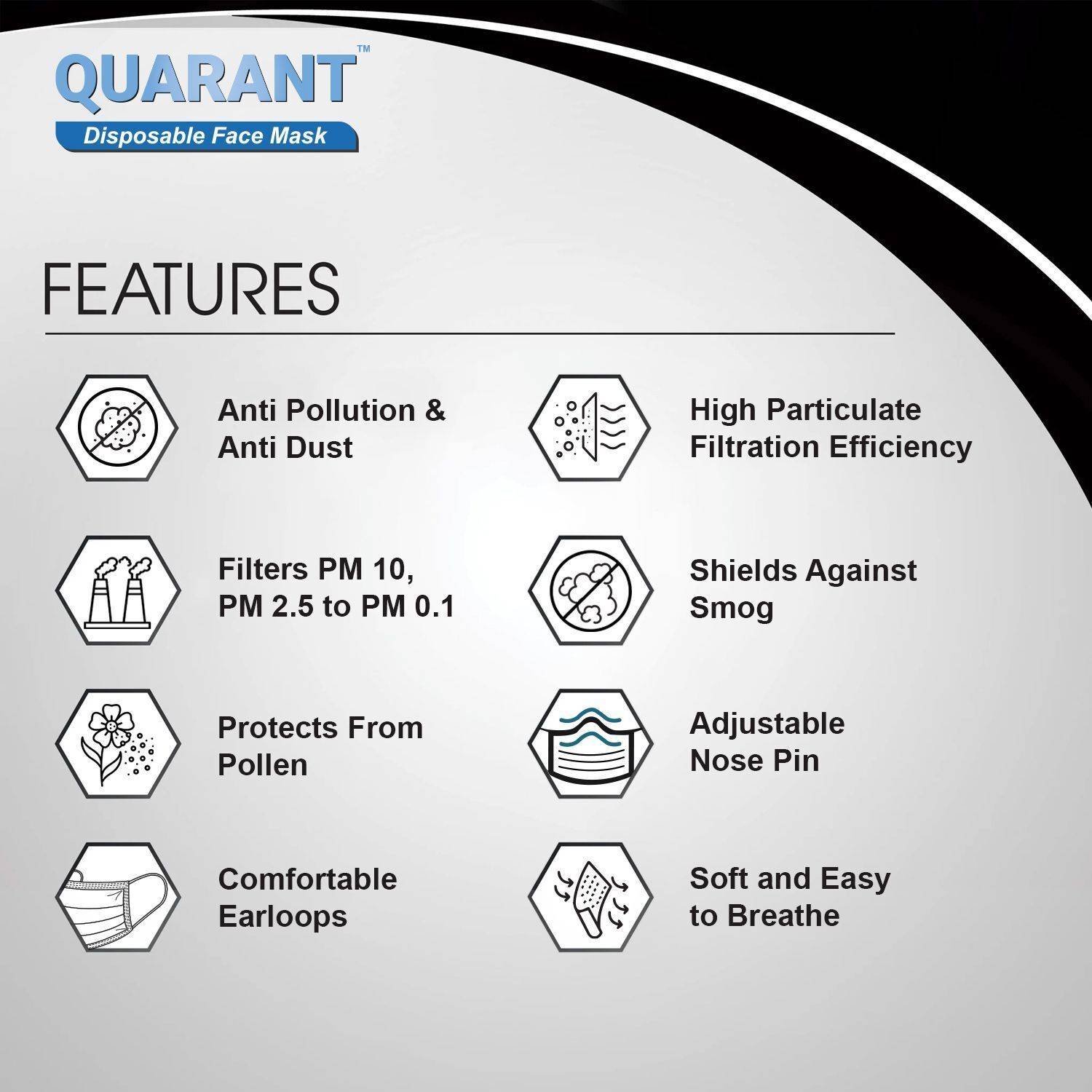 QUARANT 3 Ply Black Surgical Face Mask - Image 2