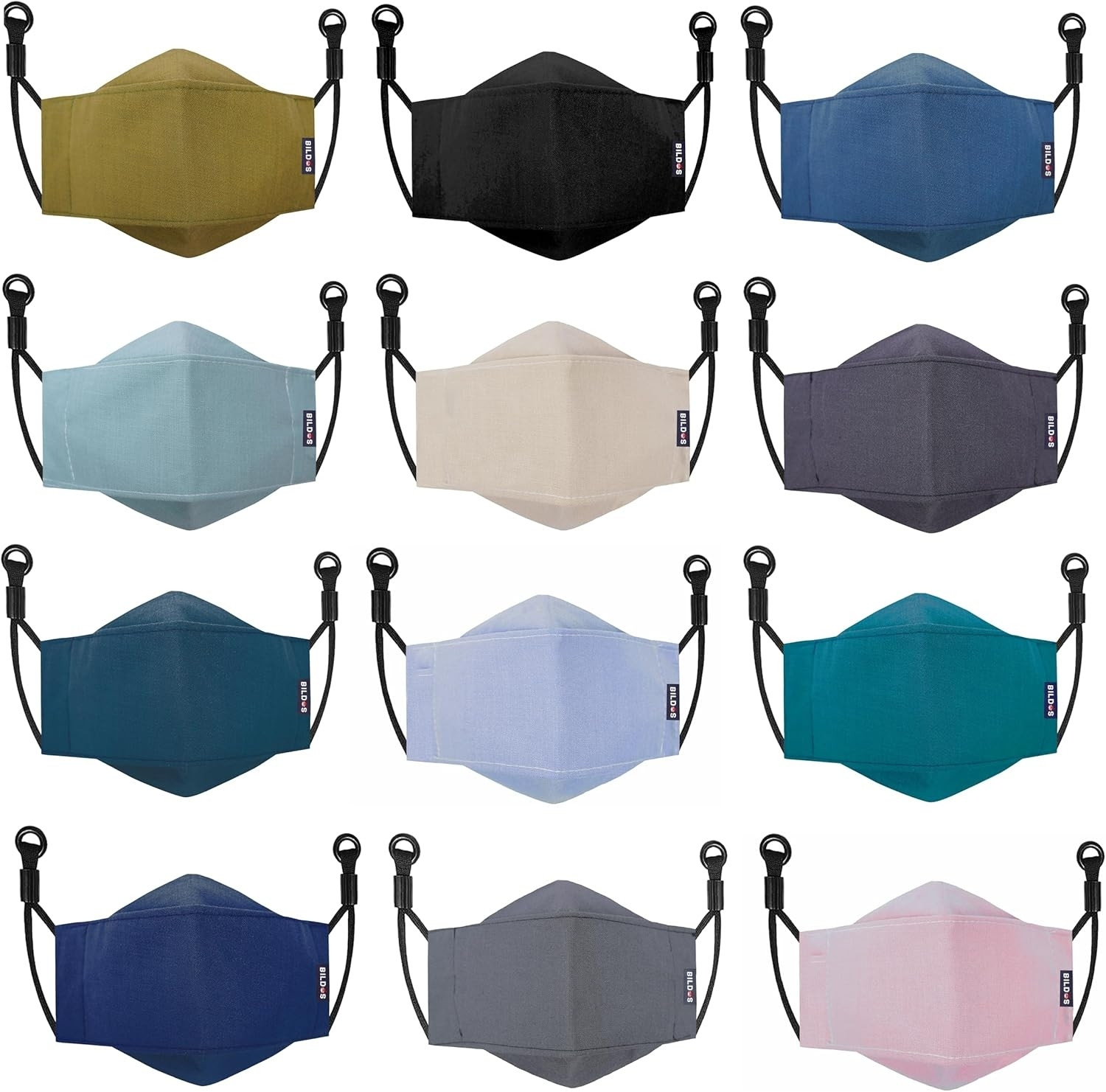Image of BILDOS 4 Layer 12Pcs Assorted Color Cotton Face Mask Reusable Super Breathable Fabric Face Mask with Adjustable Ear Loop Cloth Mask With Melt Blown Fabric Layer