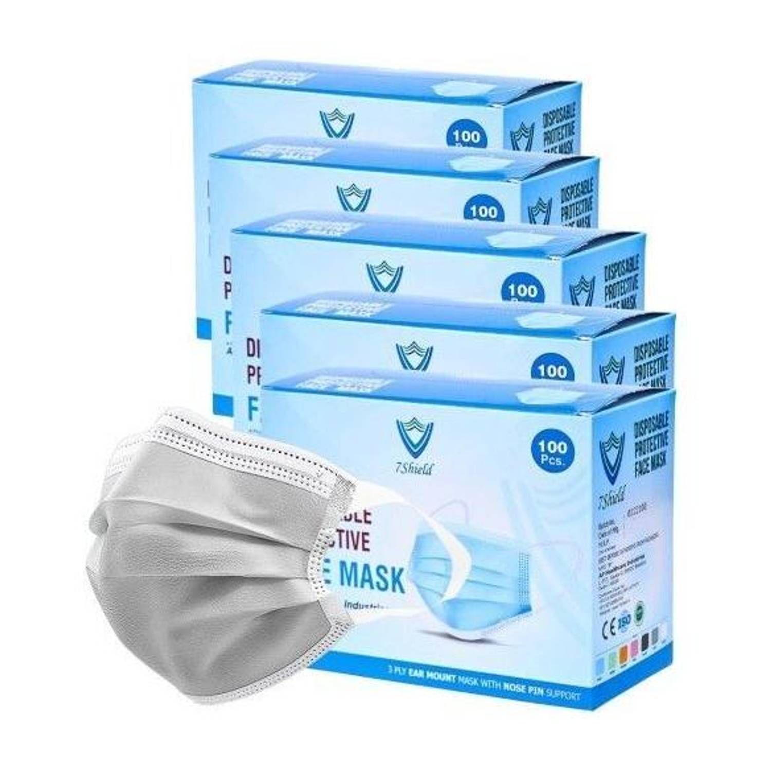 7SHIELD CE and ISO Certified with Extra soft Fabric ear loop and Inbuilt Plastic coated Nose pin disposable unisex mask soft fabric Ear loop Soft loop Mask Water Resistant, Non-Washable, Non-Reusable Surgical Mask