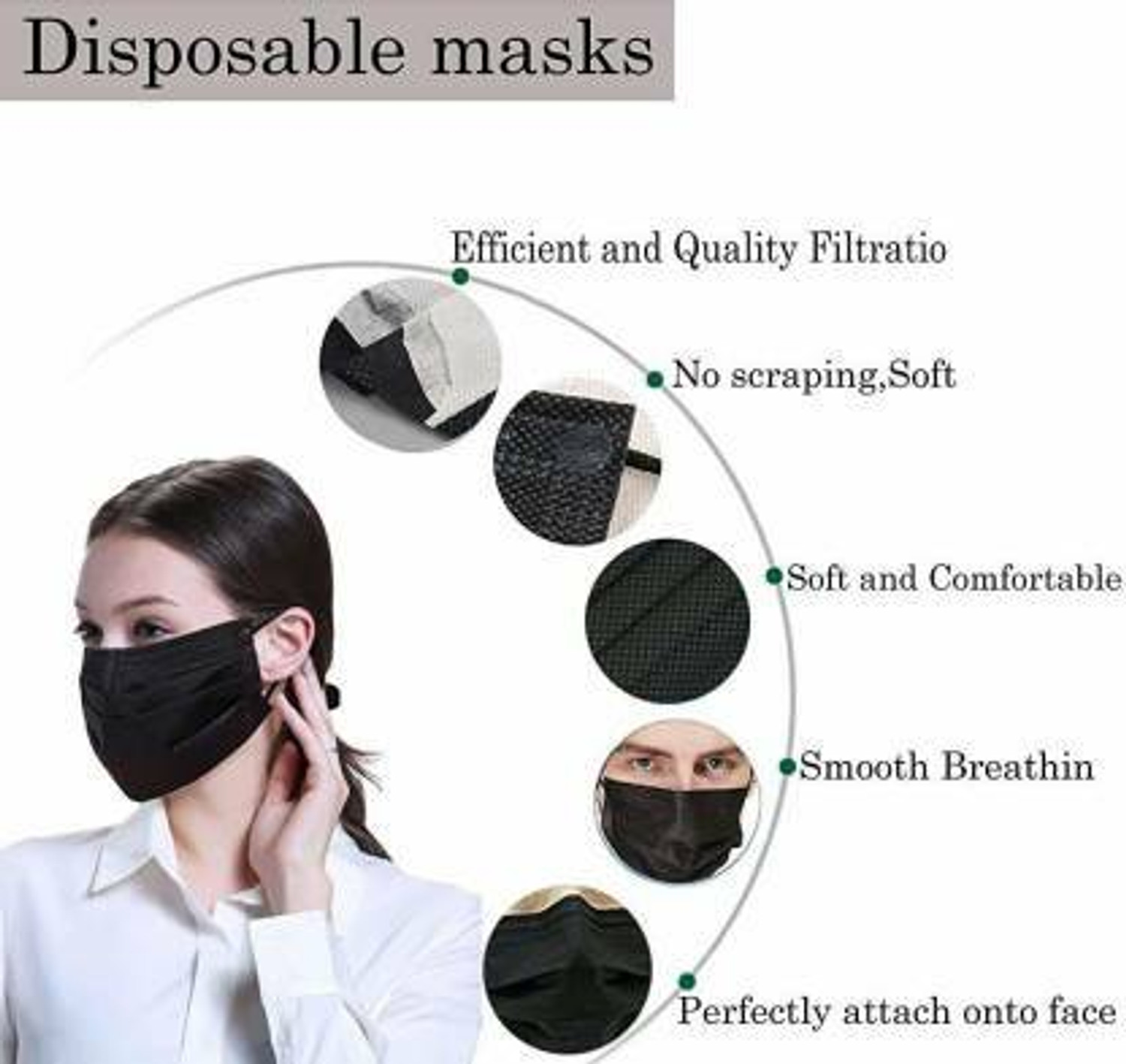 Image of Vaghani 3 Ply Surgical Mask 3 Ply Black Surgical Mask Non-Reusable Surgical Mask