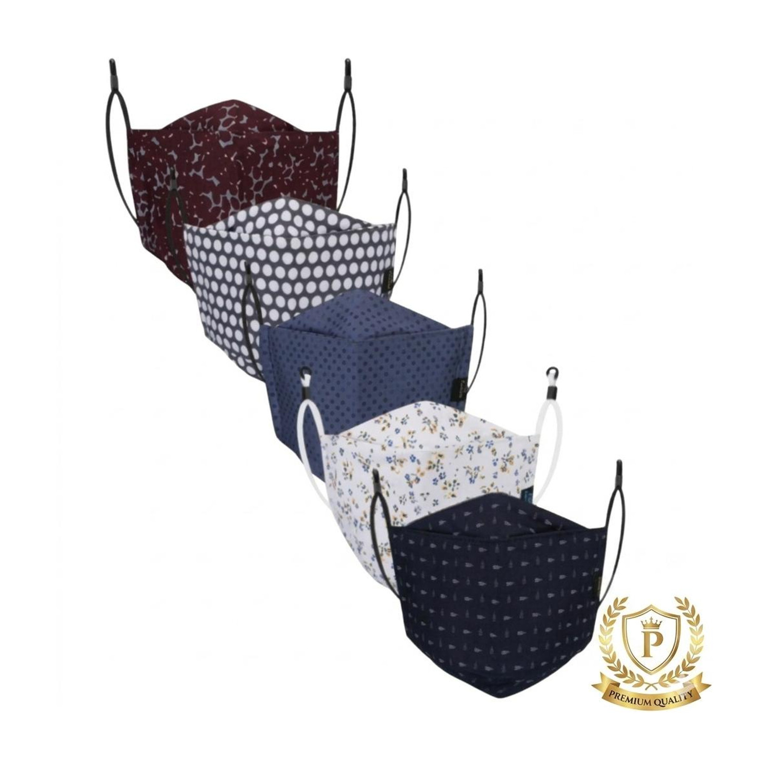 Image of Vaghani 3 Layer Anti Pollution Primium Box Print Mask 3 Layer Anti Pollution Mask 5 Pcs Super Breathable Cloth Box Print Cotton Mask Reusable, Washable Cloth Mask With Melt Blown Fabric Layer