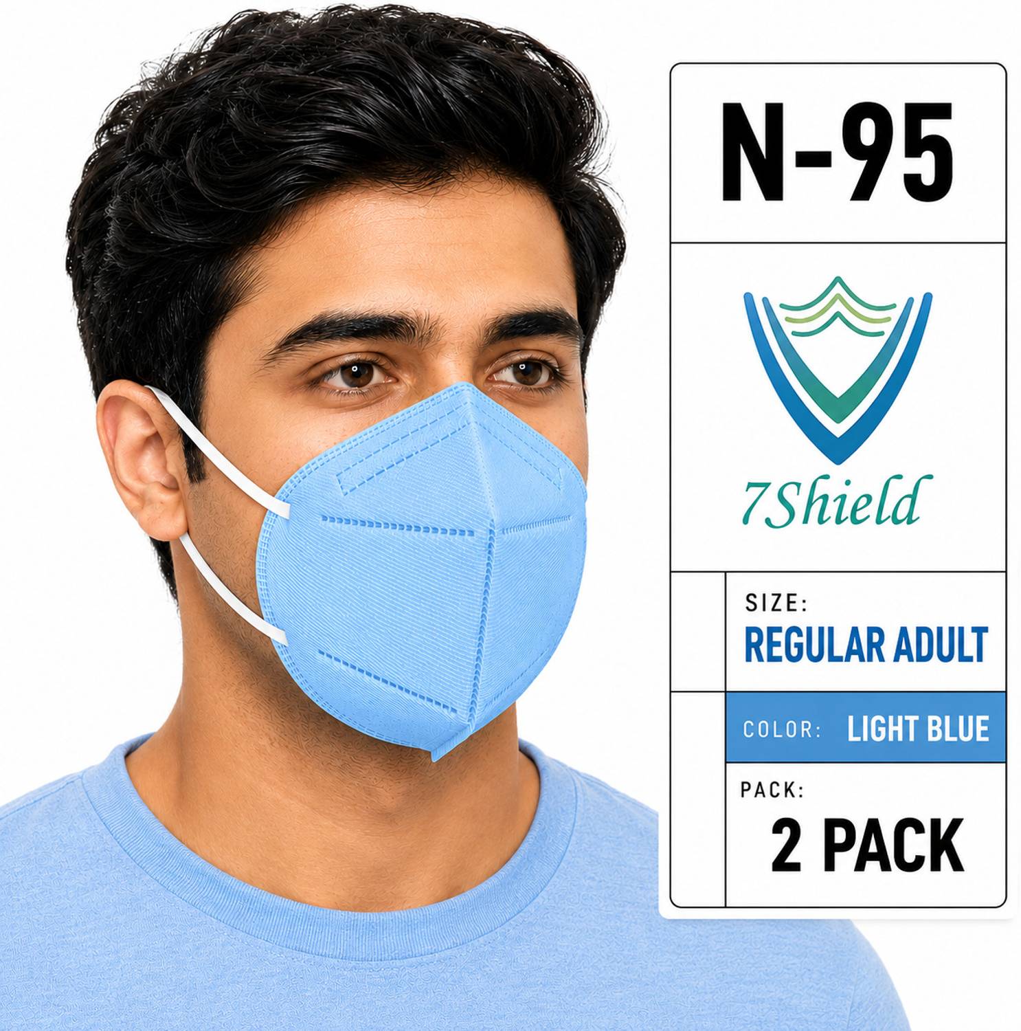 7SHIELD Blue N95 Medical Mask High-Performance Healthcare and Personal Use 6-Ply Blue N-95 Washable, Reusable, Water Resistant