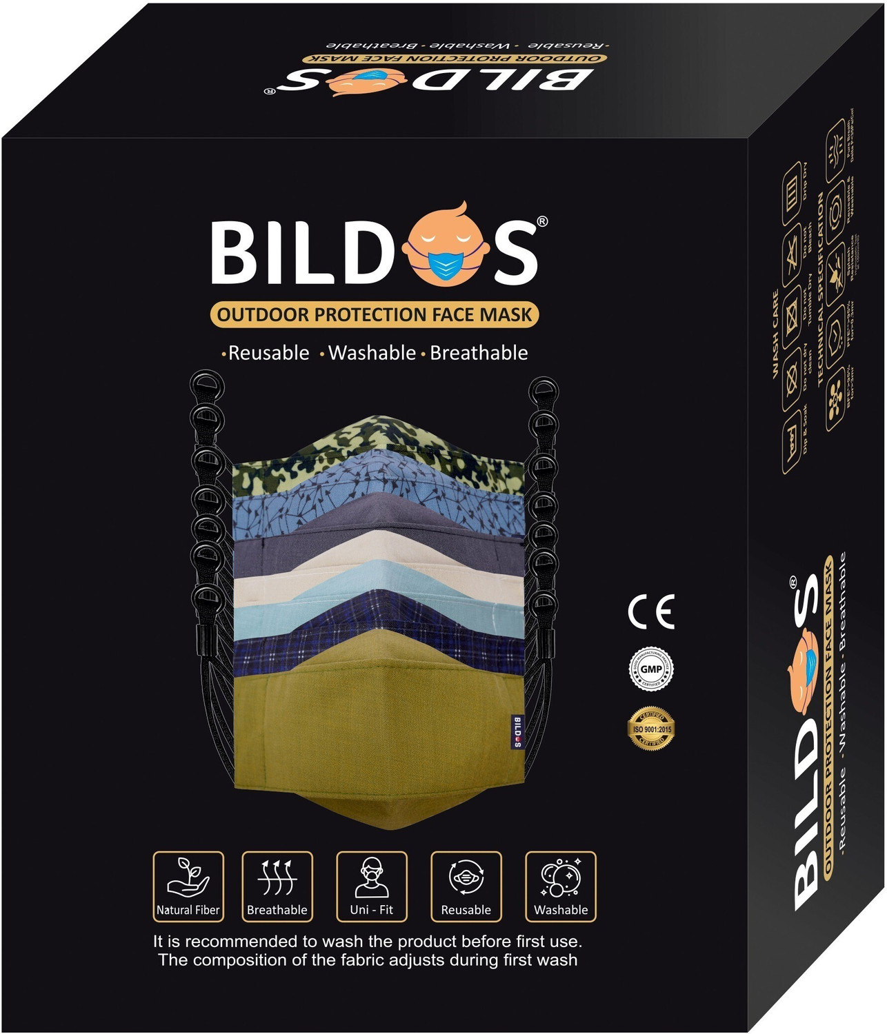 Image of BILDOS 4 Layer 12Pcs Assorted Color Cotton Face Mask Reusable Super Breathable Fabric Face Mask with Adjustable Ear Loop Cloth Mask With Melt Blown Fabric Layer