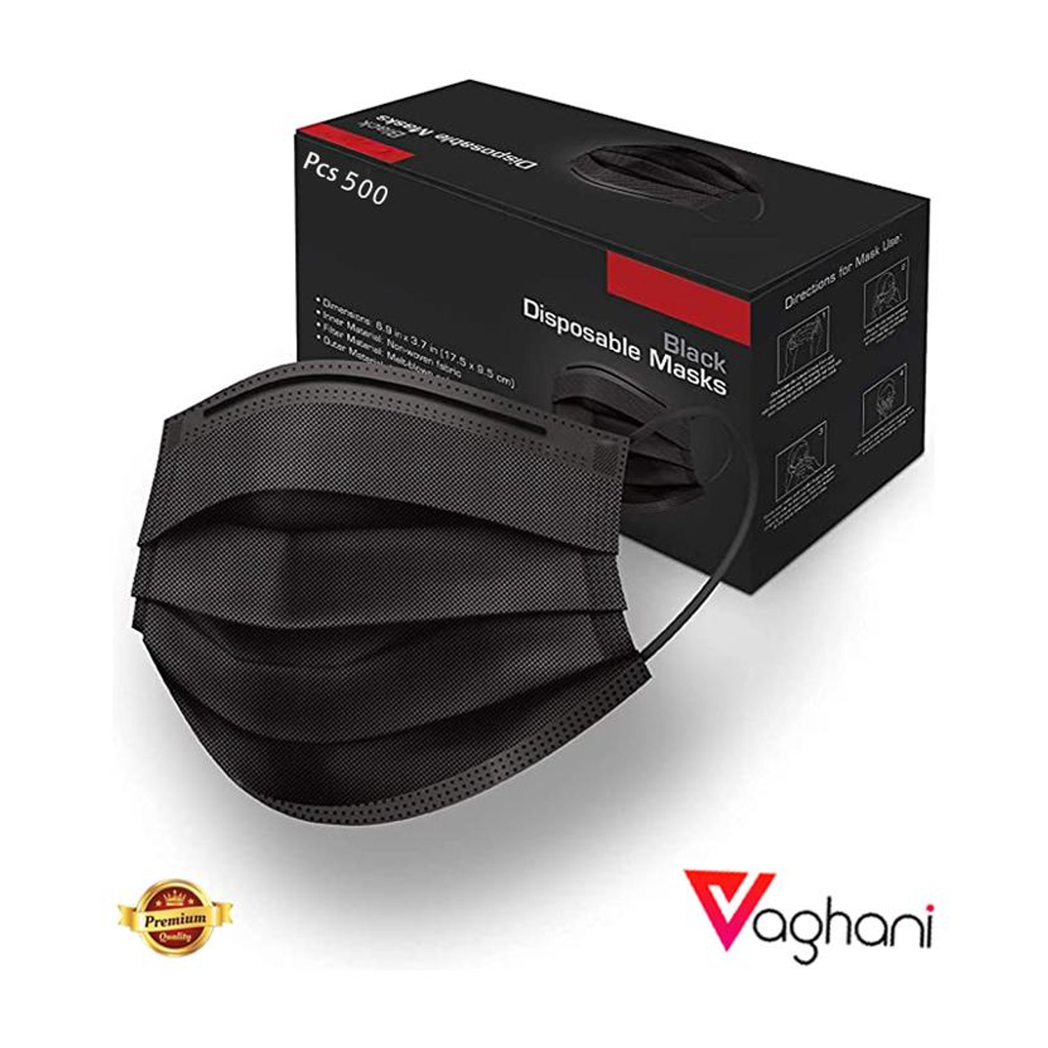 Image of Vaghani 500 PcsBlack Nose Pin Meltblown Iso Mark Pharmaceutical Primium Quality Mask 3 Ply Polluation Melt Blown Mask 500 Pcs ( Black )( 75 Gsm ) Surgical Mask With Melt Blown Fabric Layer