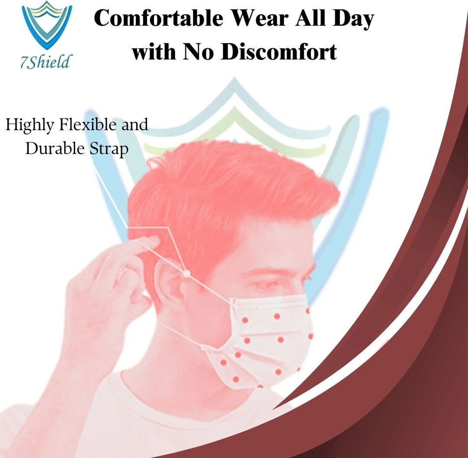 Image of 7SHIELD 7Shield Red Dot 3 Ply Surgical Mask | Soft, Breathable & Protective 100red dotprint Non-Washable, Non-Reusable, Water Resistant Surgical Mask