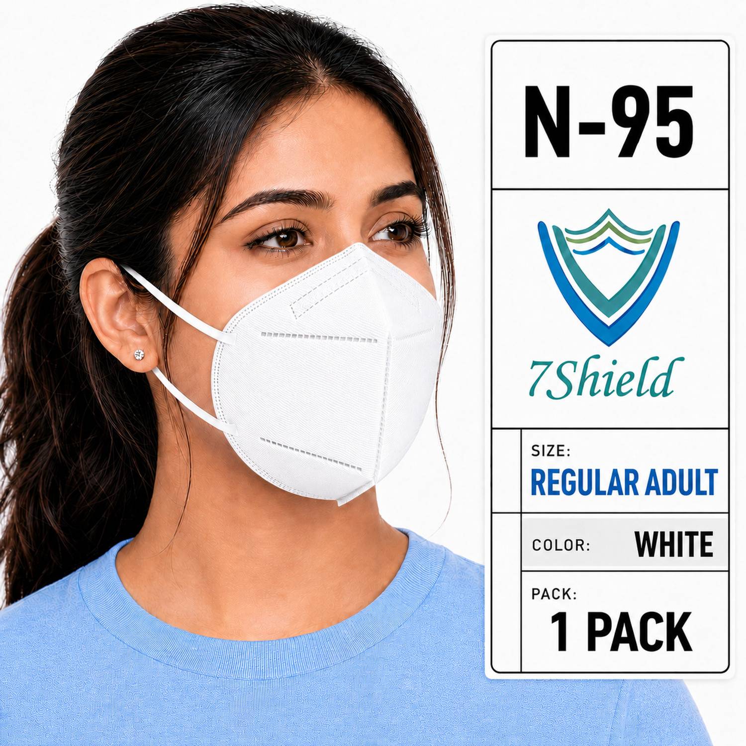 7SHIELD White N95 Medical Mask High-Performance Healthcare and Personal Use 6-Ply White N-95 Washable, Reusable, Water Resistant