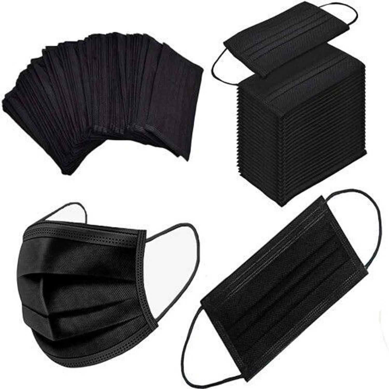 7SHIELD Black Surgical Mask With Nose Pin Disposable ISO Mark Breathable Surgical Mask Pollution Face Mask 3 Layer For Men, Women, Kids(50Piece) (Premium Black Mask) Water Resistant Surgical Mask With Melt Blown Fabric Layer