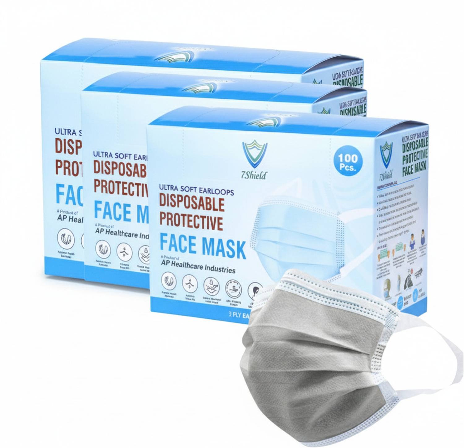 7SHIELD CE and ISO Certified with Extra soft Fabric ear loop and Inbuilt Plastic coated Nose pin disposable unisex mask soft fabric Ear loop Soft loop Mask Water Resistant Surgical Mask