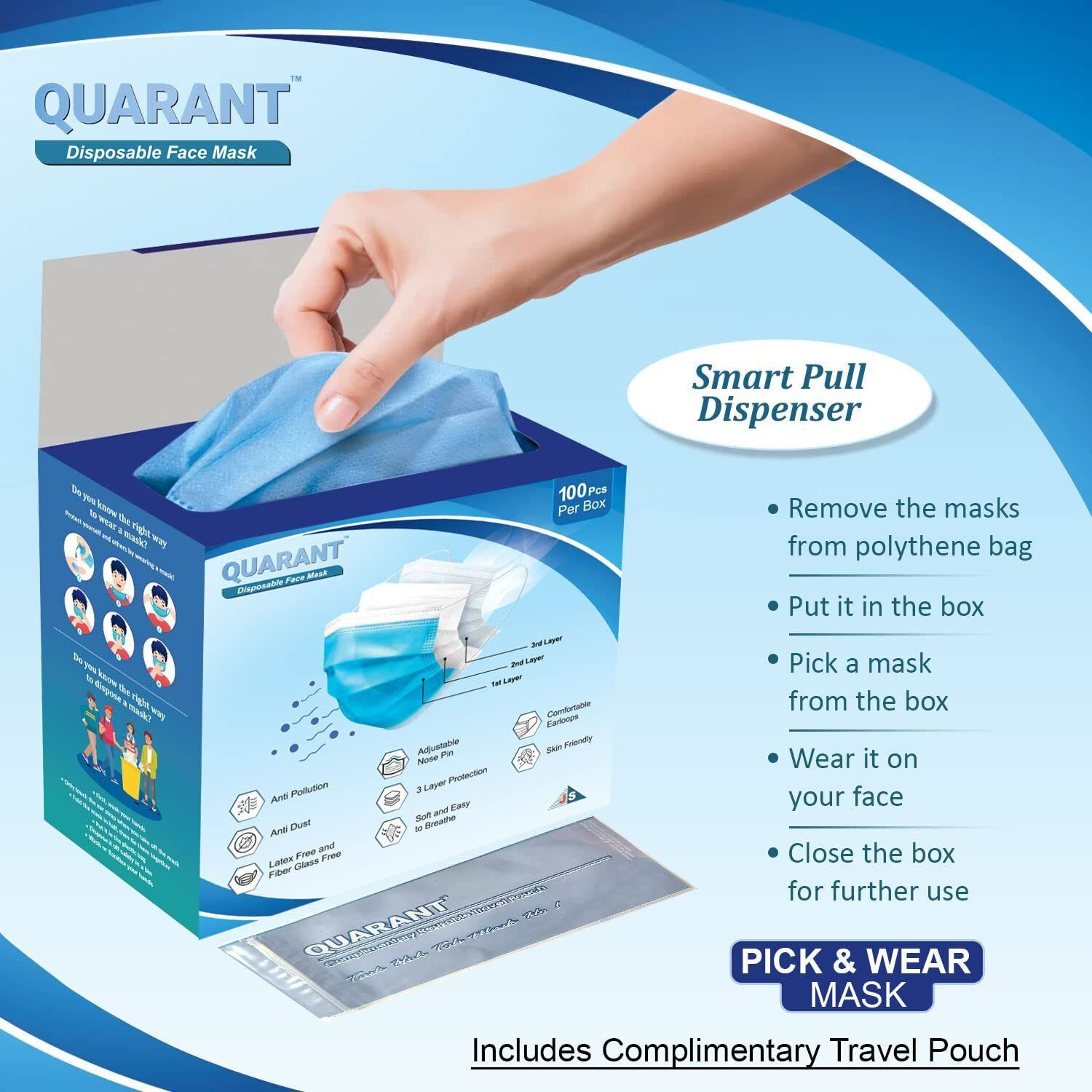 Image of QUARANT 3 Ply Protective Surgical Face Mask with Nose Clip for Adults PFM Water Resistant Surgical Mask With Melt Blown Fabric Layer