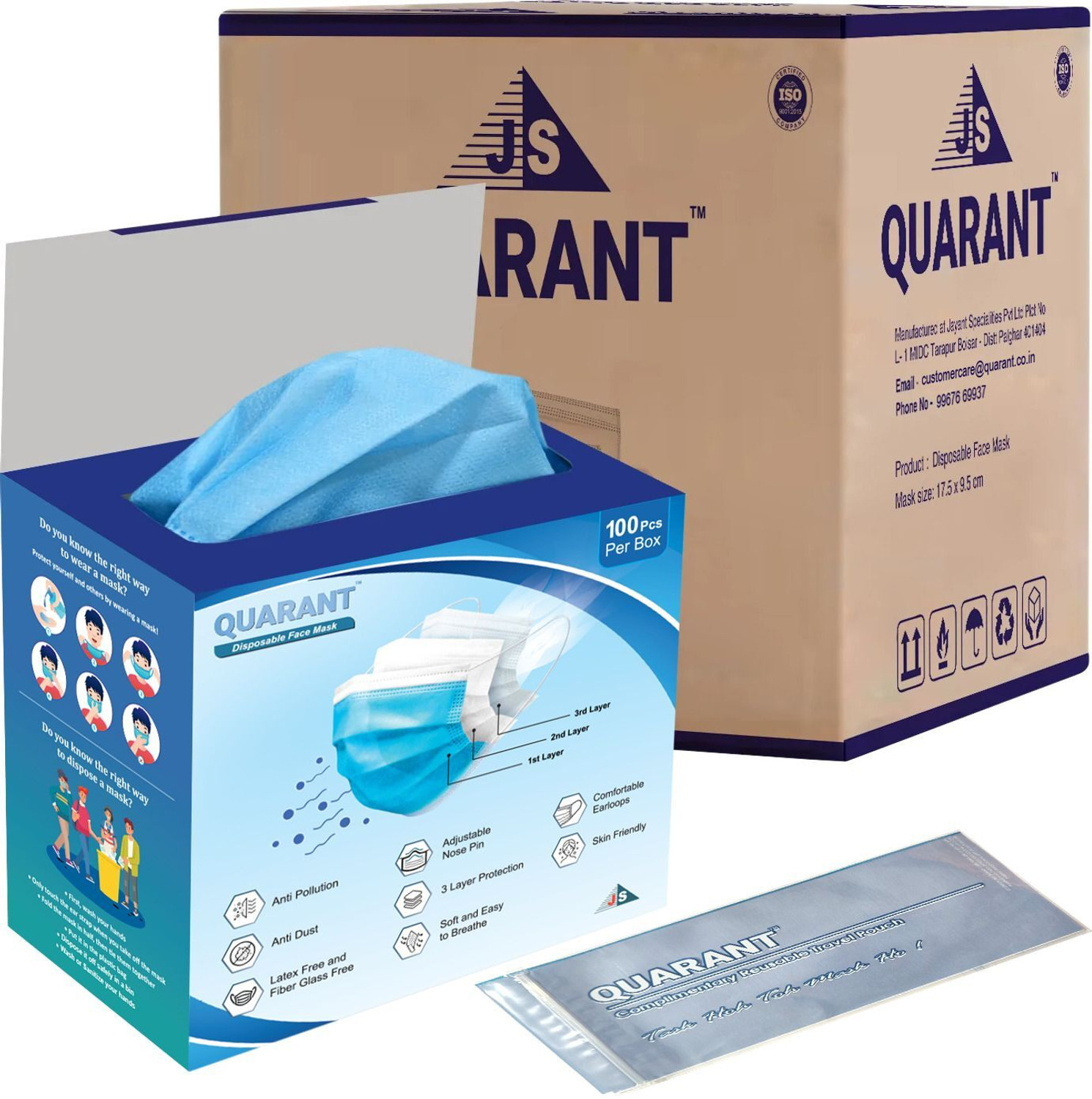 Image of QUARANT 3 Ply Protective Surgical Face Mask with Nose Clip for Adults PFM Water Resistant Surgical Mask With Melt Blown Fabric Layer
