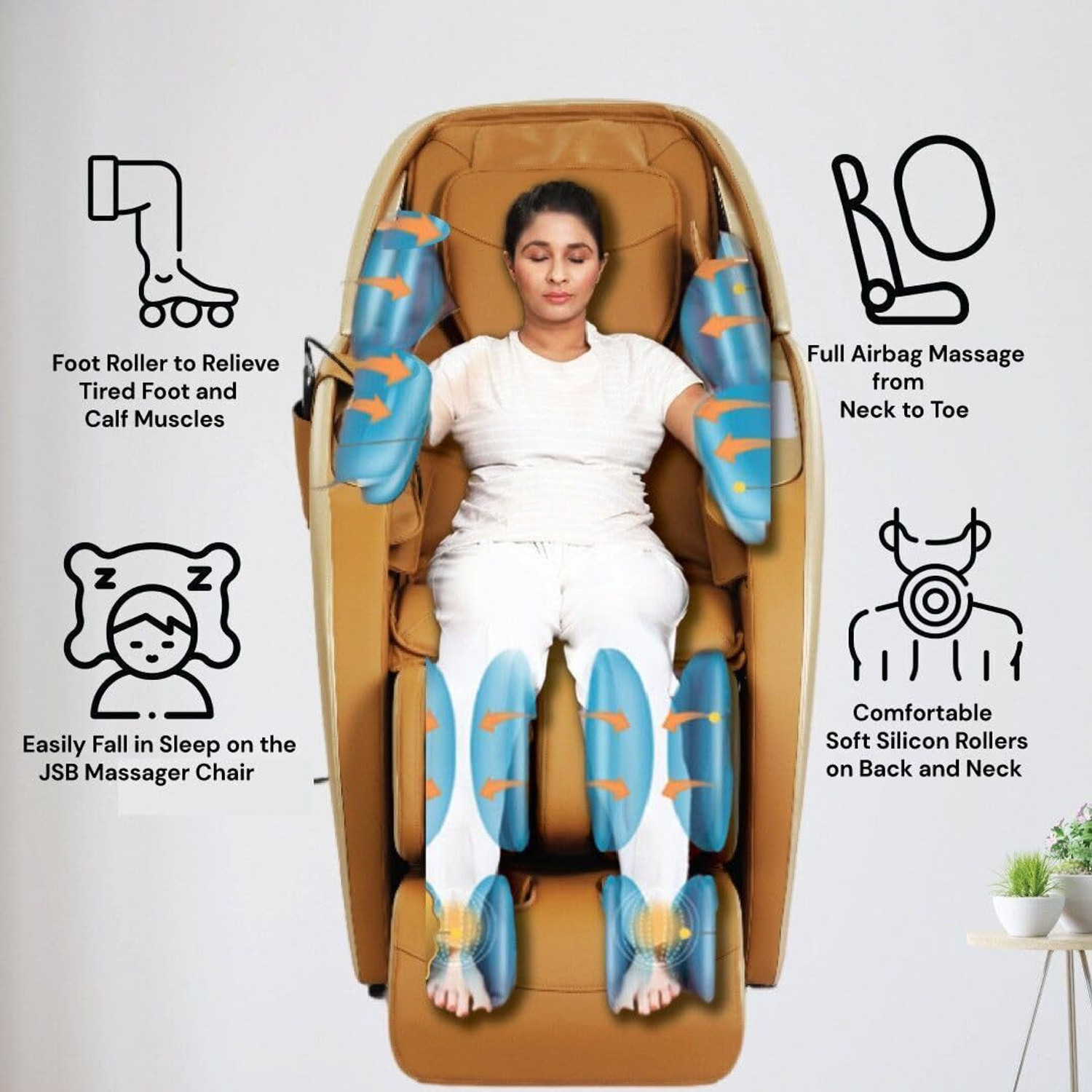 Image of JSB MZ08 Massage Chair Recliner Zero Gravity for Home Stress Relief (Gold Brown) Massage Chair