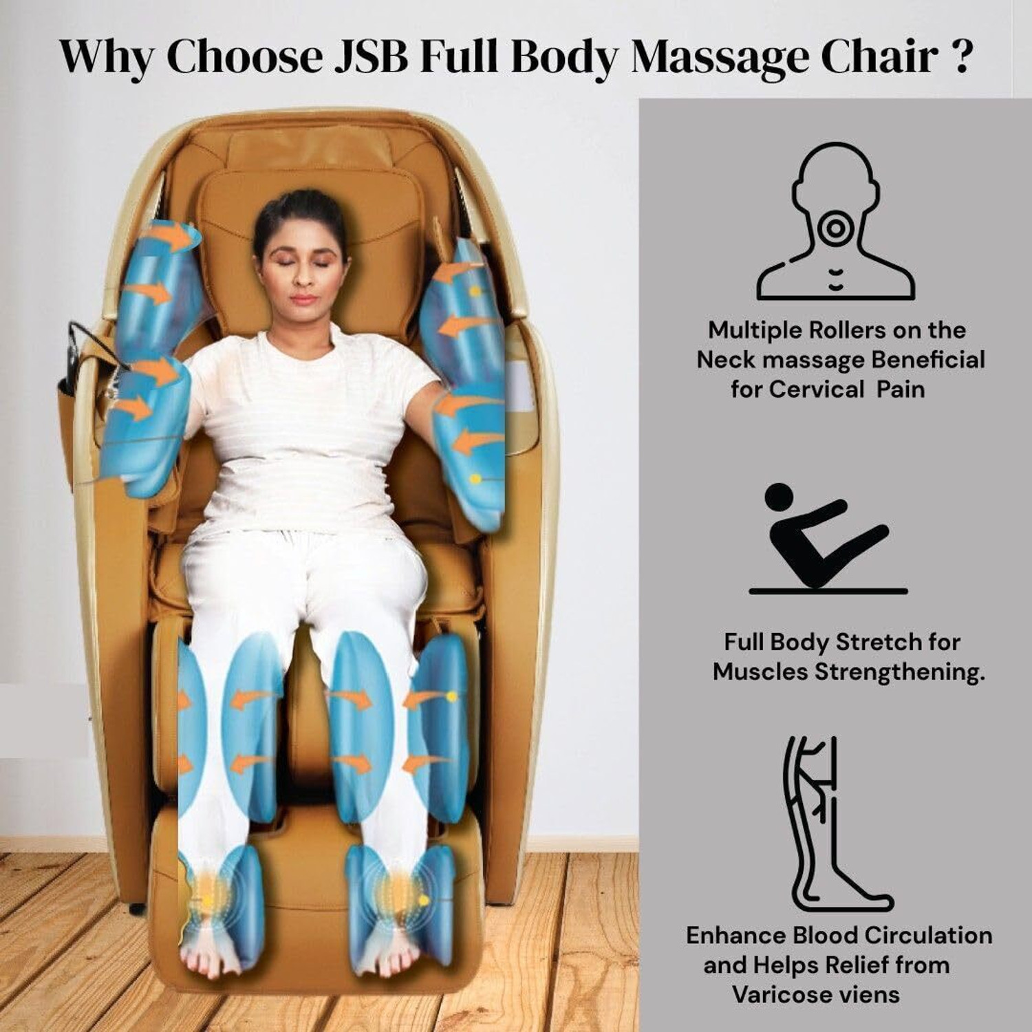 Image of JSB MZ08 Massage Chair Recliner Zero Gravity for Home Stress Relief (Gold Brown) Massage Chair