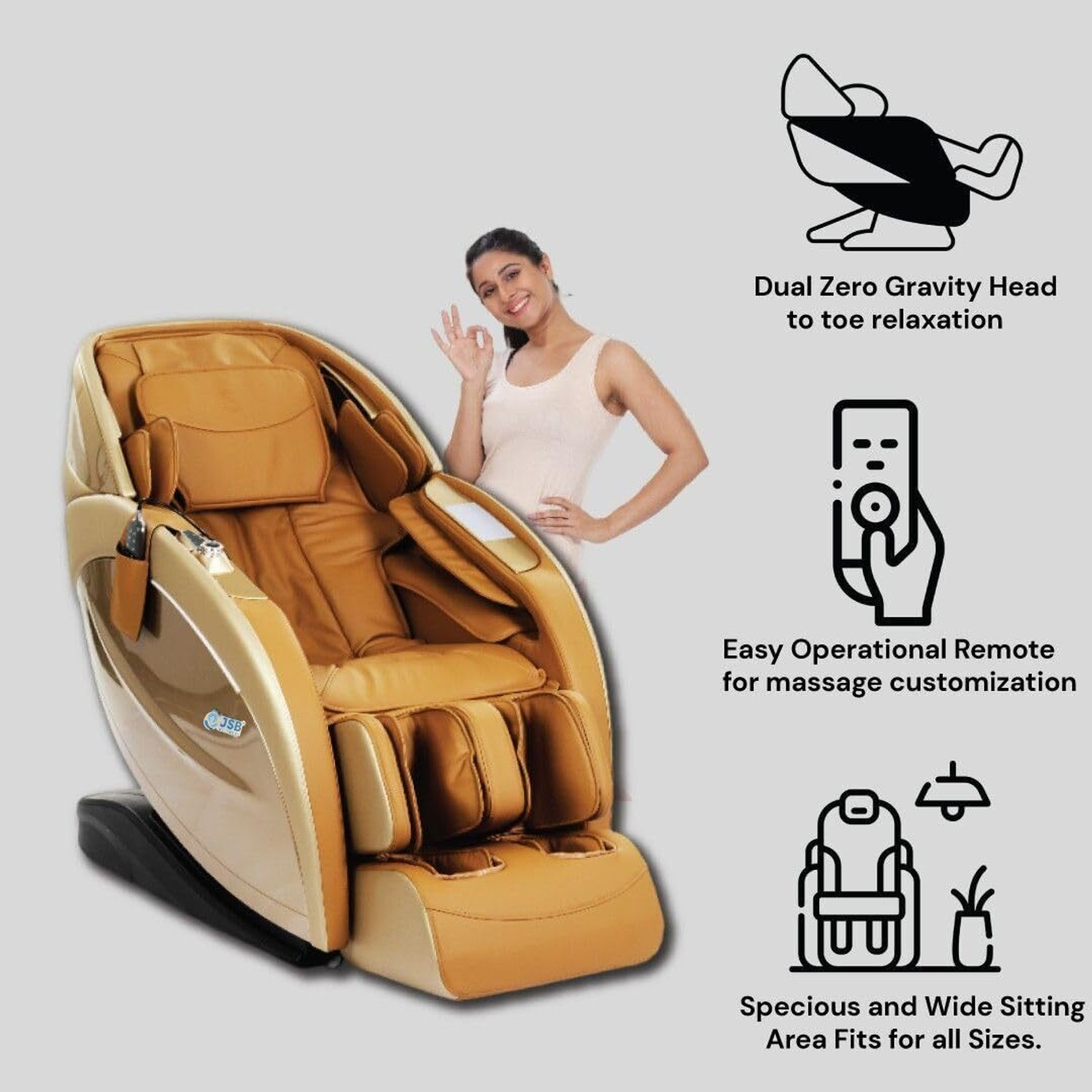 Image of JSB MZ08 Massage Chair Recliner Zero Gravity for Home Stress Relief (Gold Brown) Massage Chair