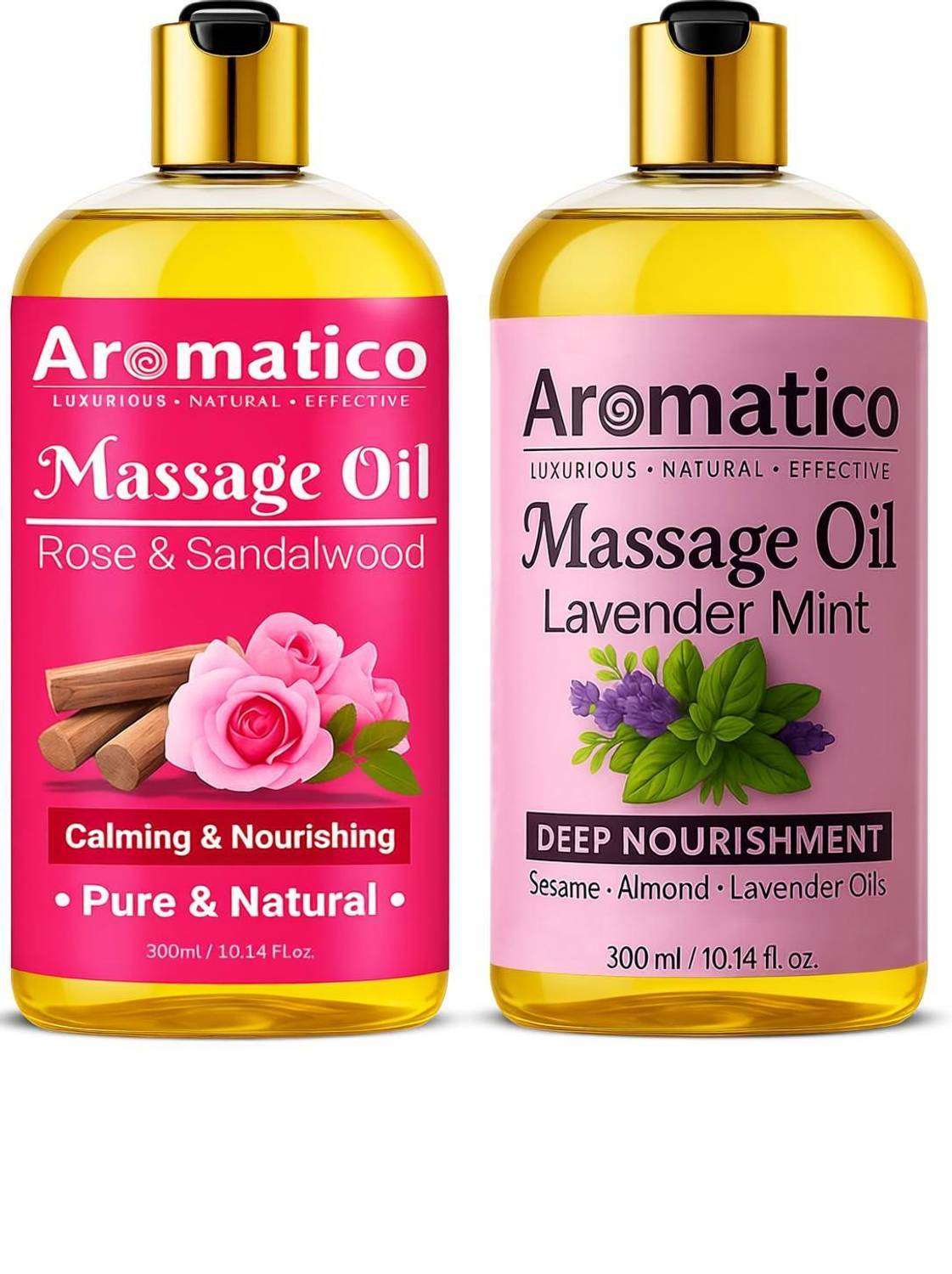 Aromatico Rose Sandalwood & Lavender Mint Massage Oil Nourishes, Moisturize Skin Pack of 2