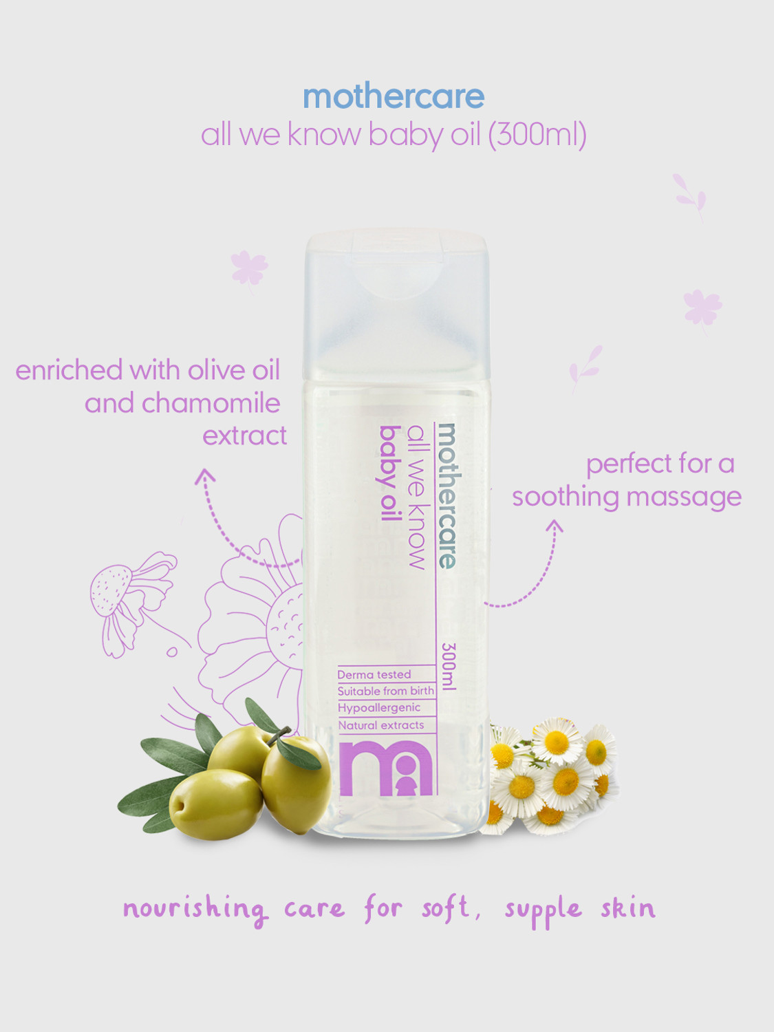 Image of Mothercare All We Know Baby Oil | Goodness of Natural Extracts For Soft & Beautiful Skin (300 ml)