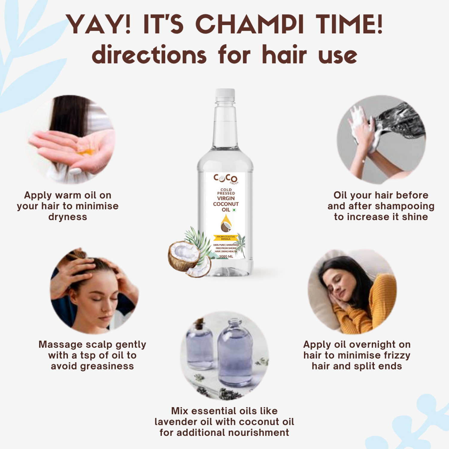 Image of COCO CRUSH Pack of 3 Virgin Coconut Oil | Cold Pressed | Hair, Body, Baby Massage | 3*500ML