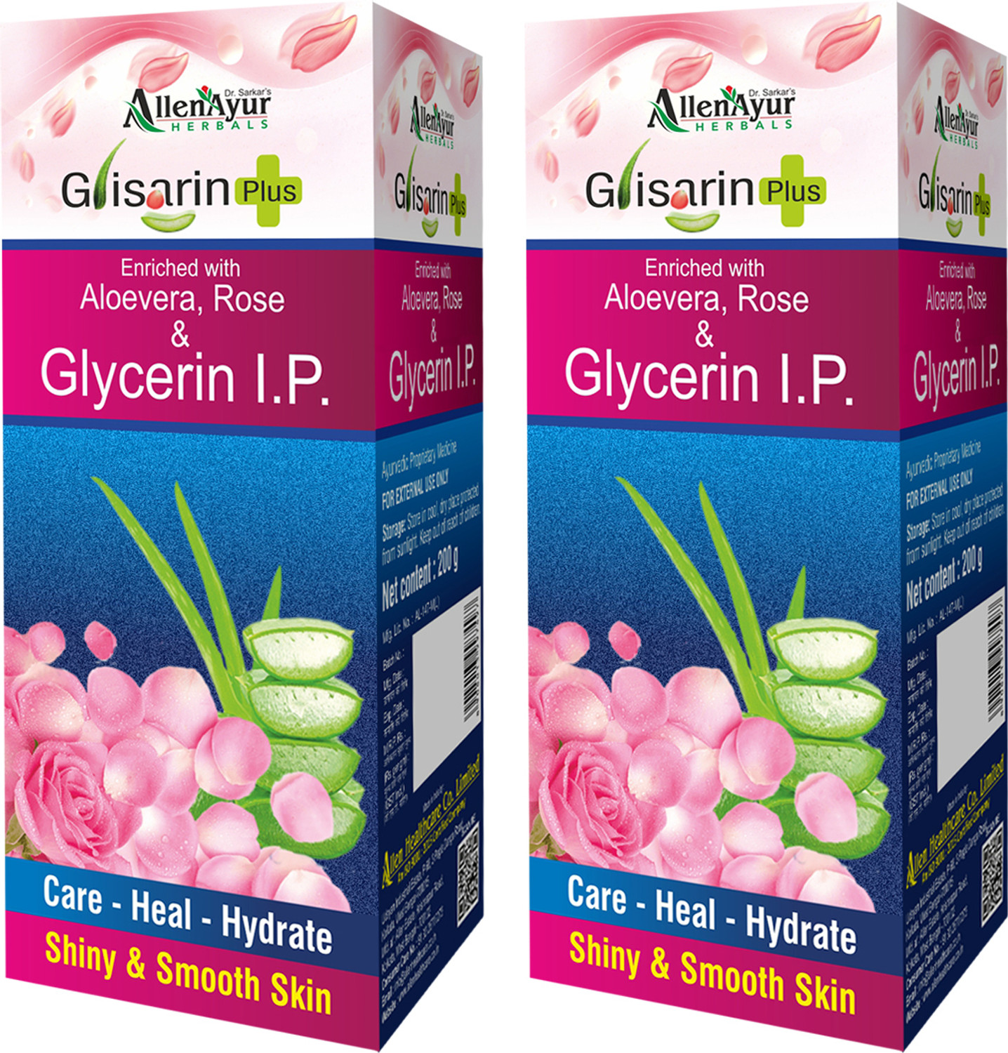Image of Allen Ayur Glisarin Plus | Enriched with Aloevera, Rose & Glycerin I.P. | 100gm X 2 (200 g)