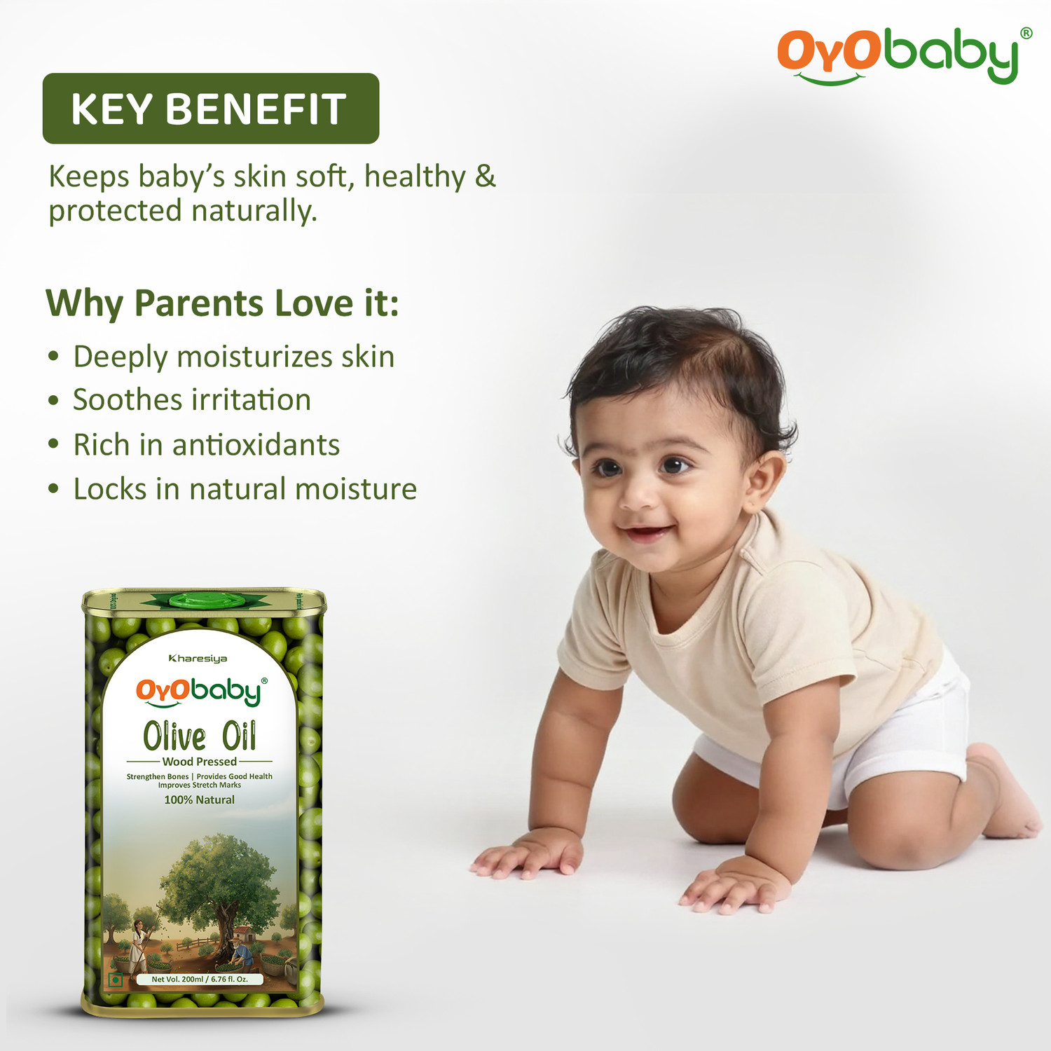 Image of Oyo Baby Baby Olive Oil Repairs and Prevents Skin and hair, Cold Pressed, Reduces Dandruff Baby Massage Olive Oil