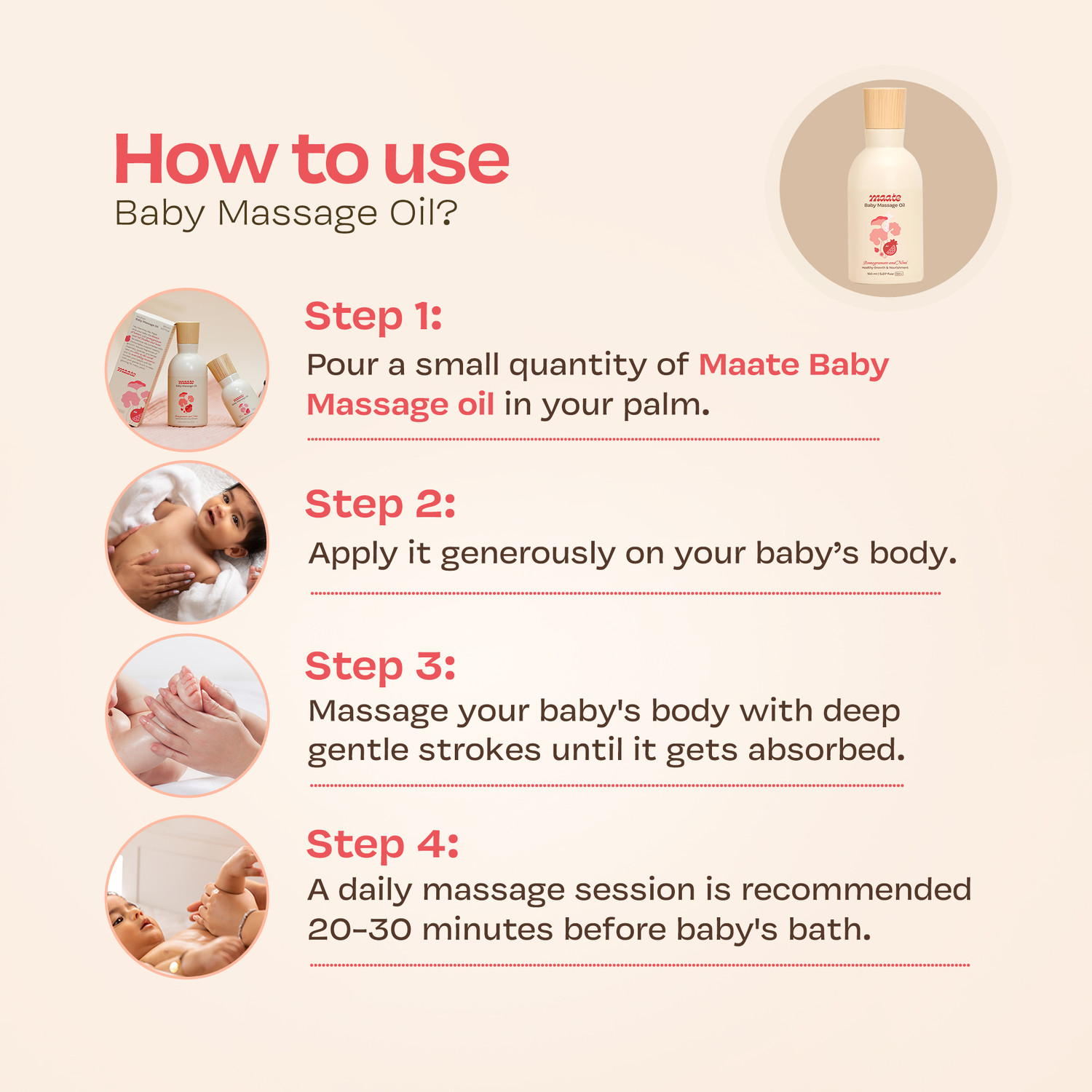 Image of MAATE Baby Massage Oil | Enhances Muscle Strength | Pomegranate Seed Oil (Set of 2)
