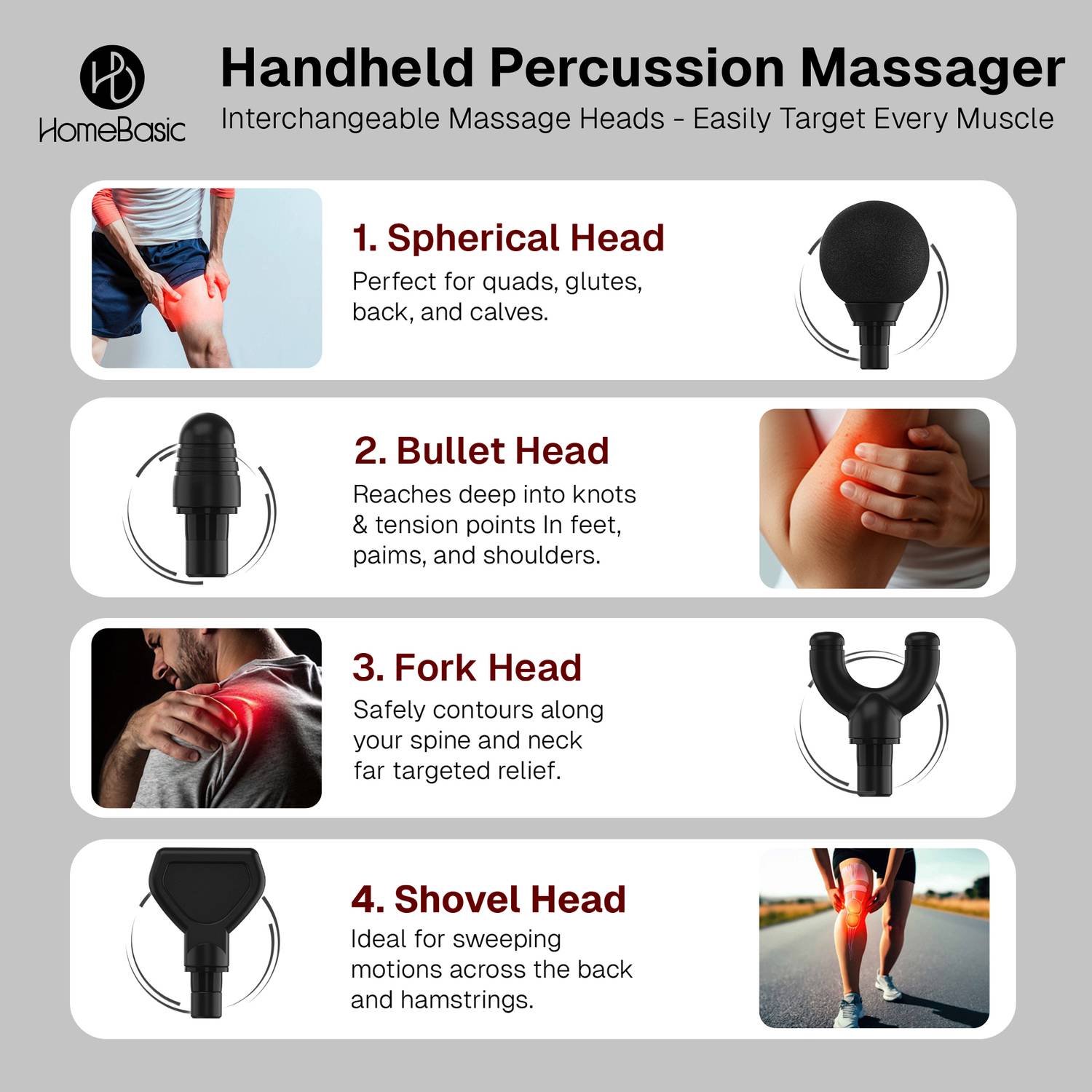 HOMEBASIC HB-M3-GRY Deep Tissue Massage Gun - Image 2