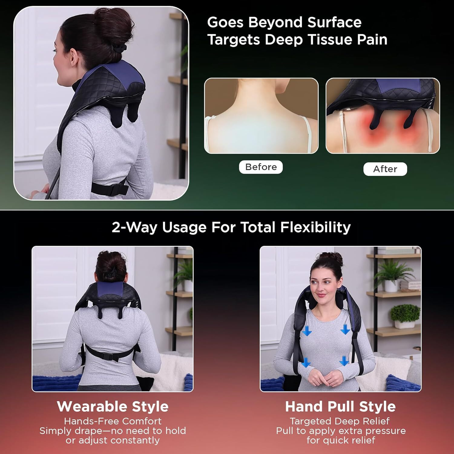 Image of DR PHYSIO USA Shiatsu Electric Neck and Back Massager Machine with Infrared Kneading Nodes for Cervical Neck Shoulder Back & Body Muscle Pain Relief Massager