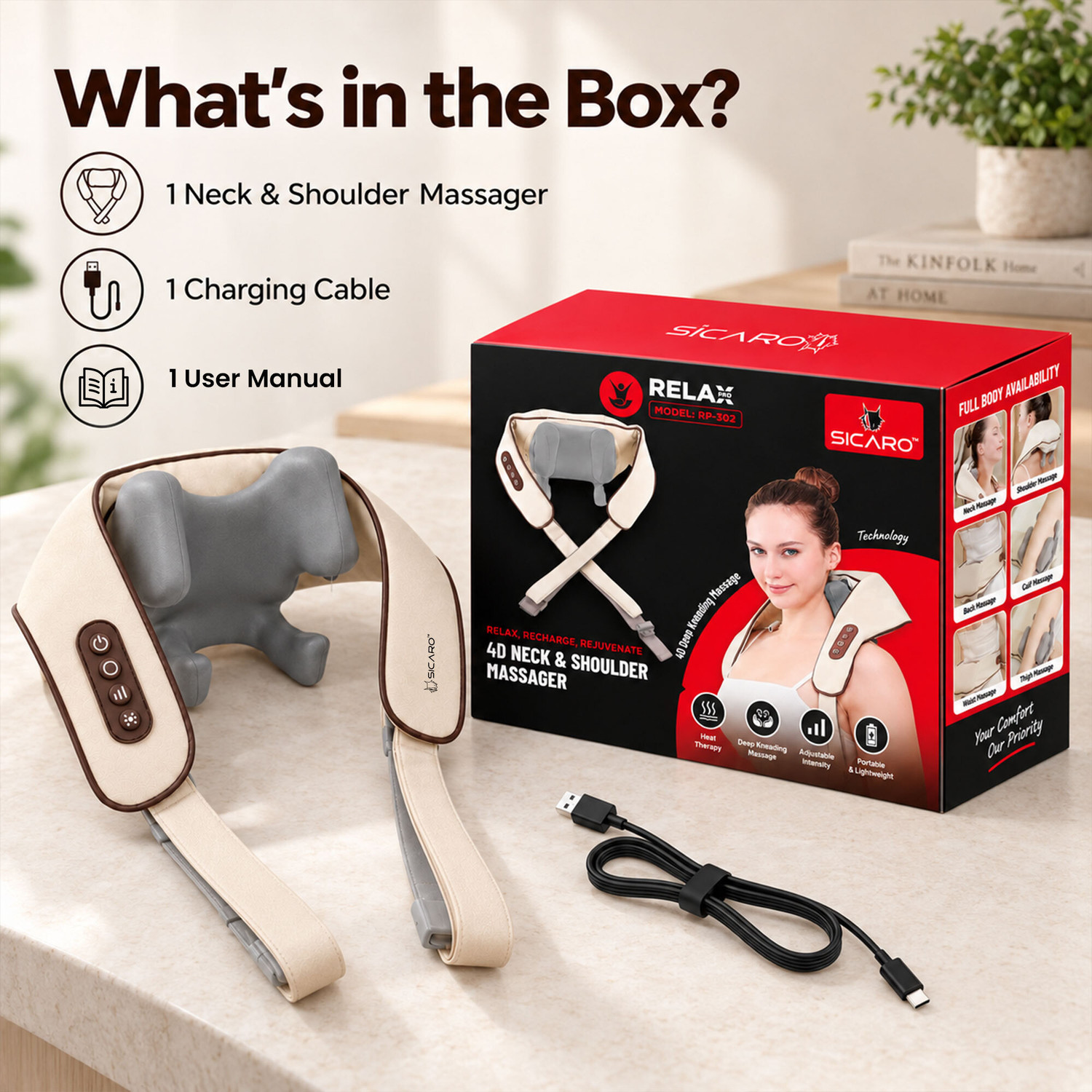 Image of Sicaro RP302 Relax Pro Cordless 4D Neck and Shoulder Massager, Deep Kneading Tech RP302 Relax Pro Massager