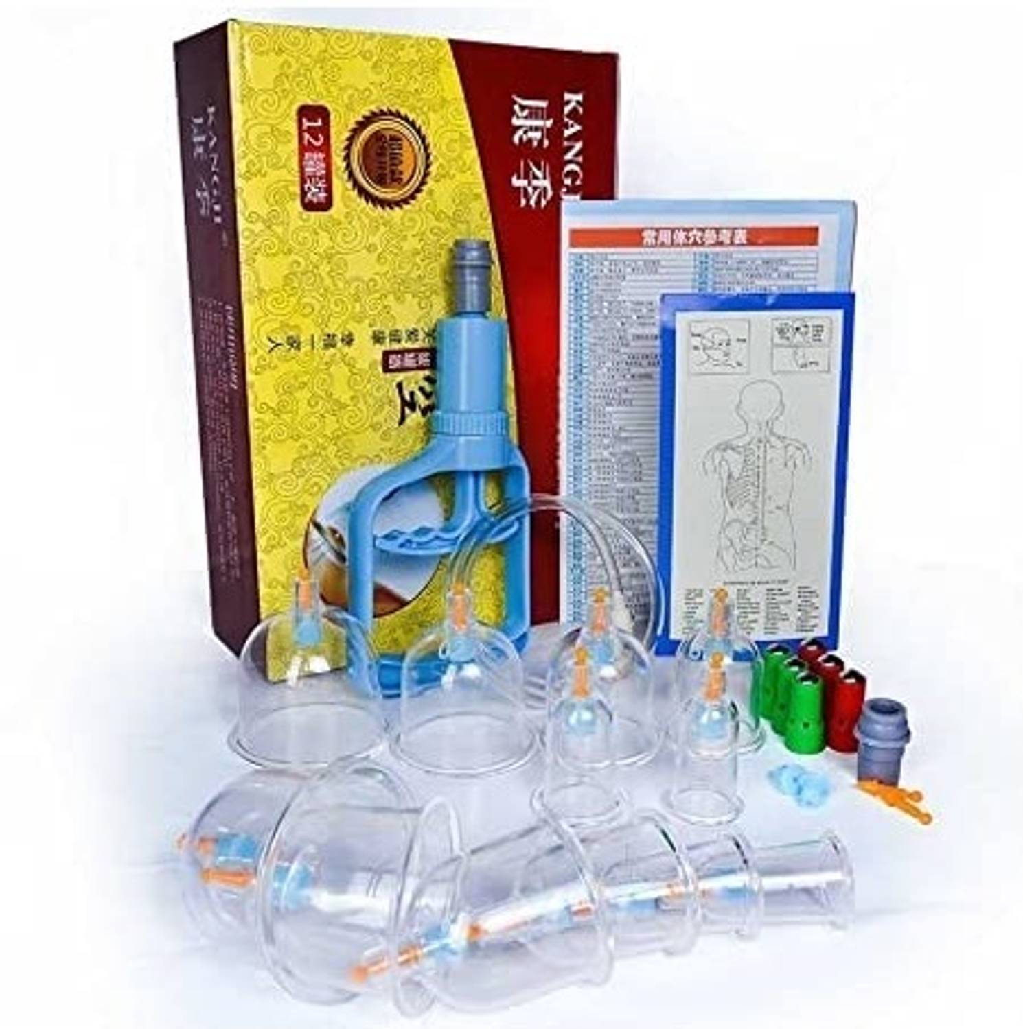 AHCS Hijama Cupping Kit Set 12 Pcs Vacuum Cupping Set Vacuum Cupping Portable Body Relaxation Massage Therapy Kit (Kangji Cup Set 12 Massager