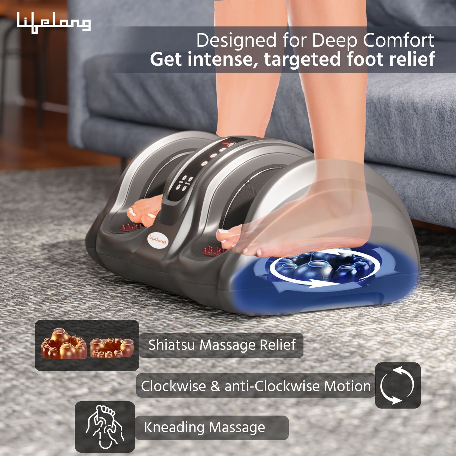Image of Lifelong LLM1080 Pain Relief, Vibration, Boost Blood Circulation, Kneading Massager (Grey)