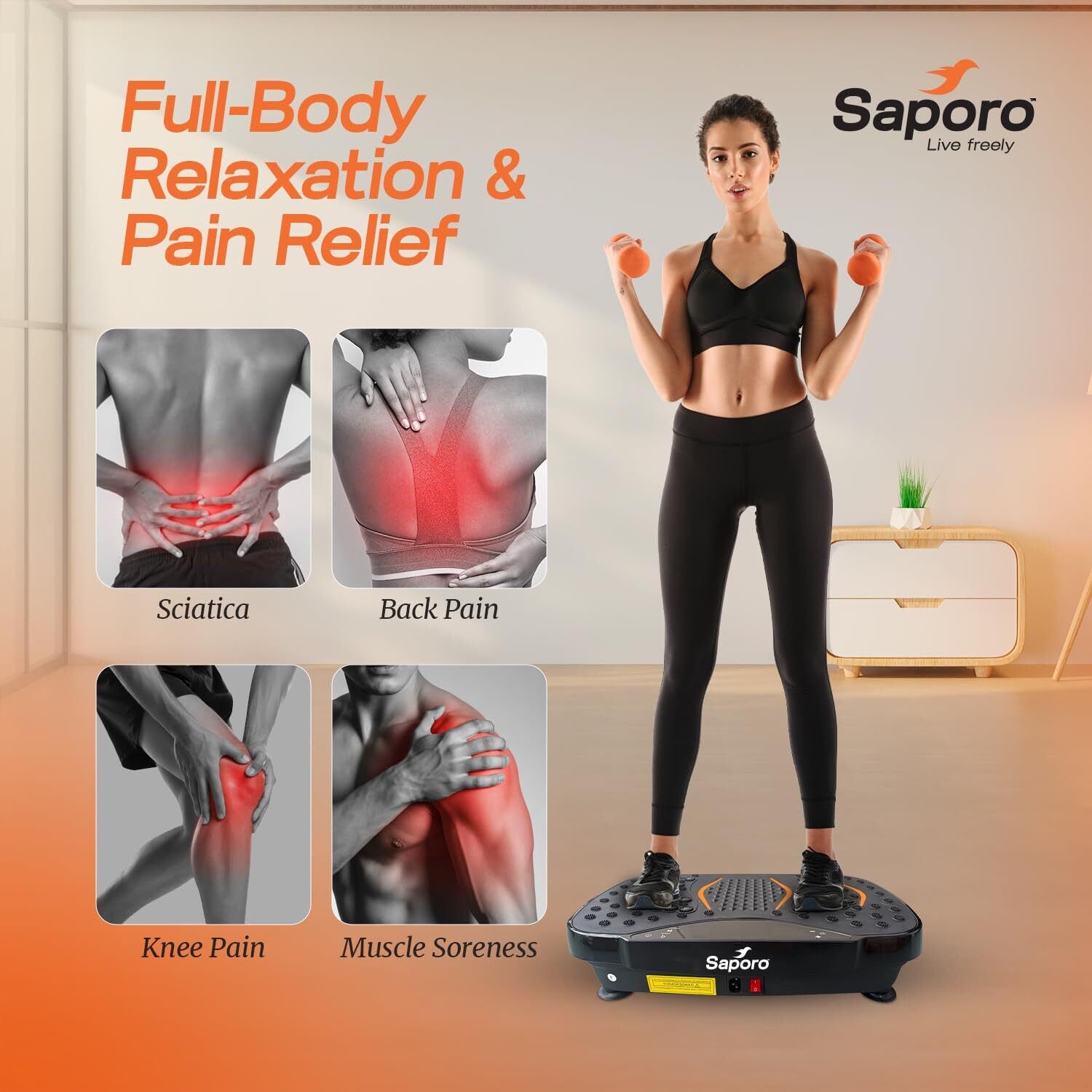 Image of SAPORO VibeX Vibration Plate Exercise & Massage Machine with Remote, Calorie Burning Weight Loss Platform for Home & Gym, Muscle Toning, Fat Burn Massager