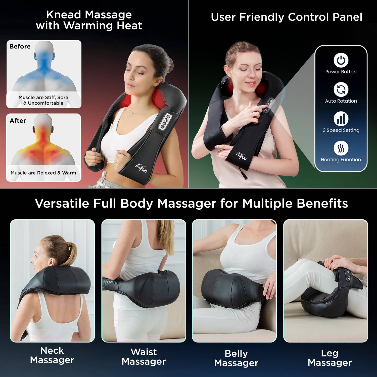 DR PHYSIO Electric HEAT Shiatsu Massager - Image 4