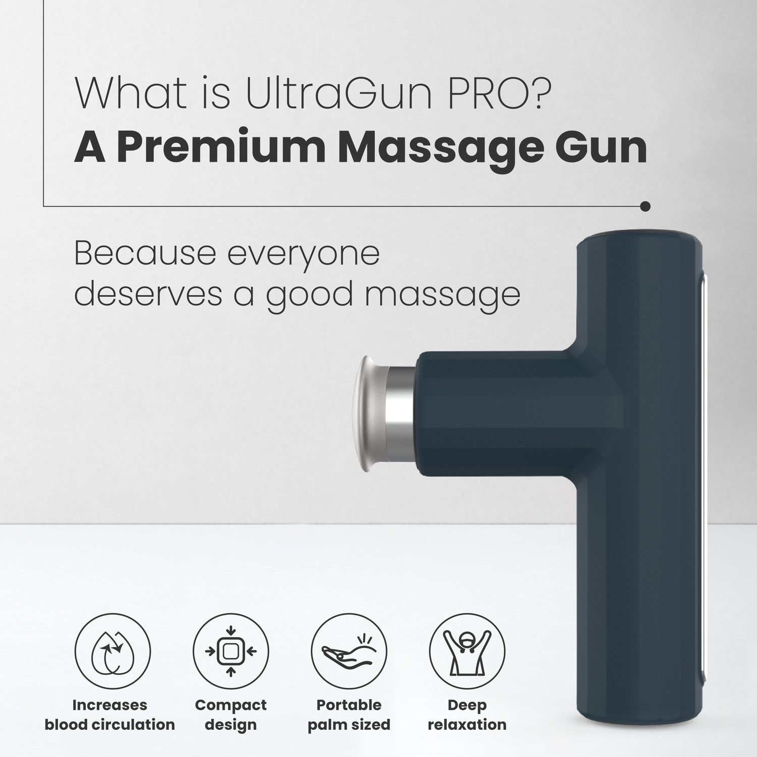Image of UltraCare PRO UltraGun PRO Massage Gun with Unique metal head for Oil Massage and 3 Soft Silicone Heads | Ultra compact lightweight | with 1 year warranty. Massager