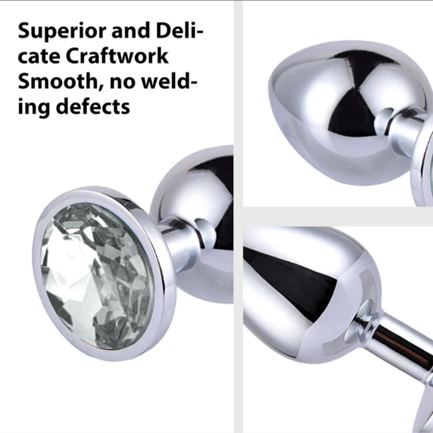 Image of swadeshi enterprises Large size premium Stainless Steel Jeweled massager with Clear Crystal Base Large size stainless steel plug massager Massager