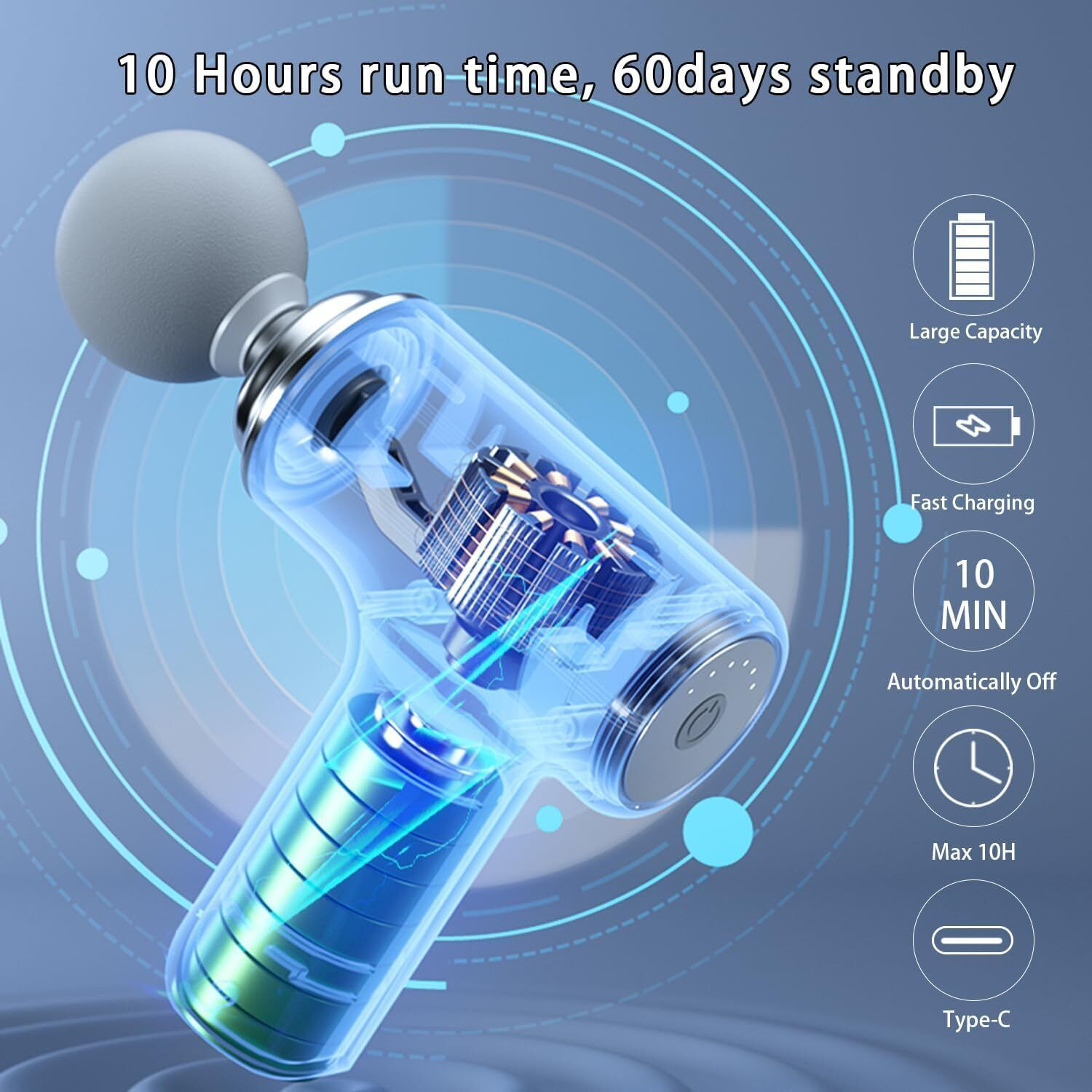 Image of Zovilstore Professional Gun Massager Rechargeable,4 Heads,4 Speed, Percussion for Body Care Muscle Recovery Gun Massager -4 Speed, 4 Heads, Rechargeable Handheld Percussion Massager