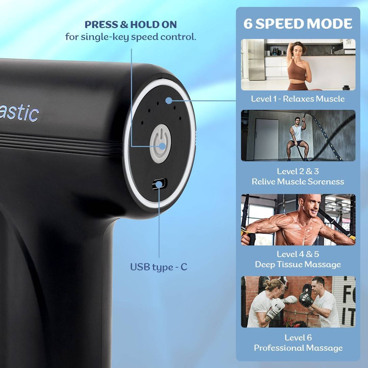 sellastic Forge Massager Gun, 6 Speed, 4 Heads - Image 4