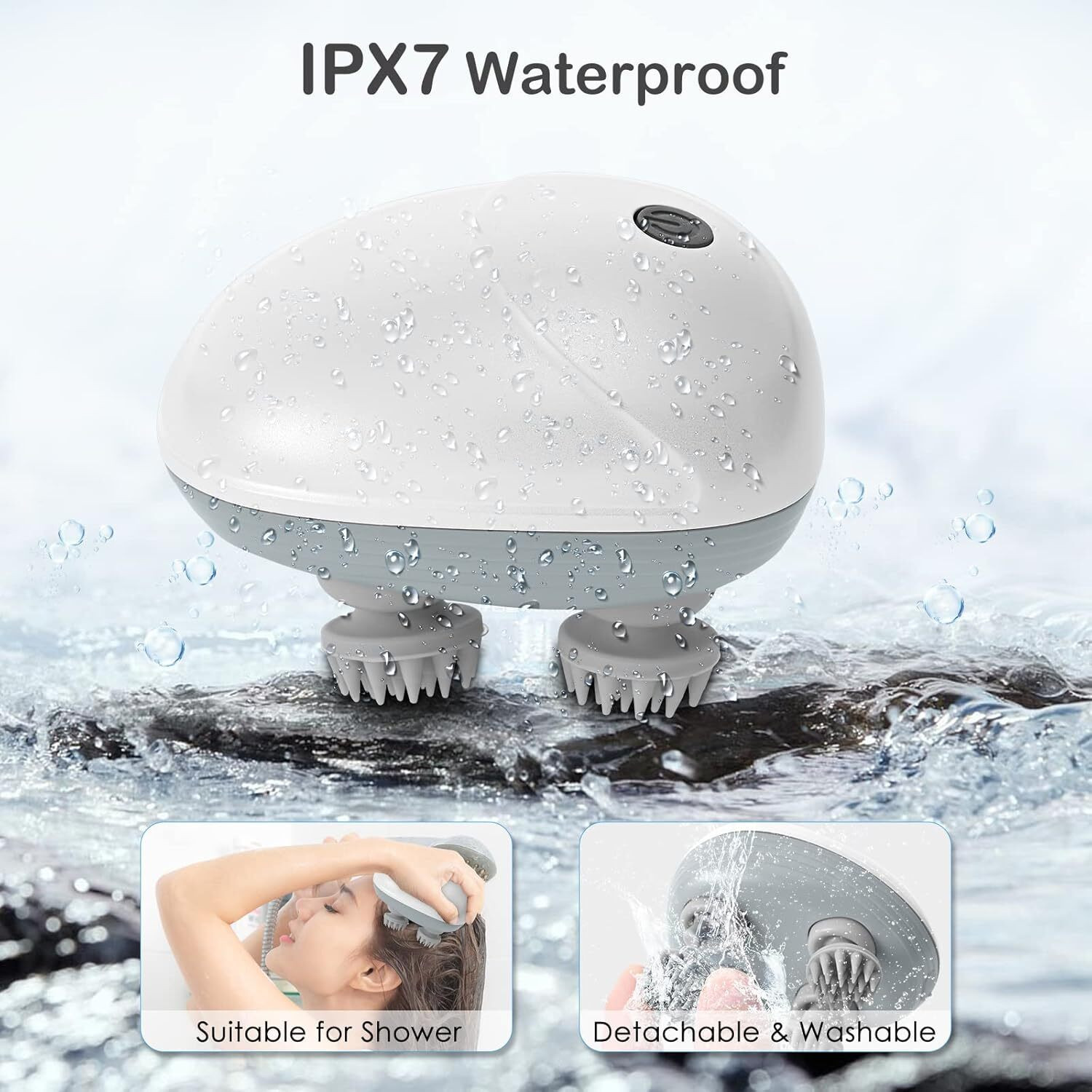 Image of Zovilstore Electric Scalp Massager, 3 Modes Head Massager Scalp Hair Growth Portable Waterproof Pet Massager for Dogs and Cats with 4 Massage Heads Deep Clean Massager