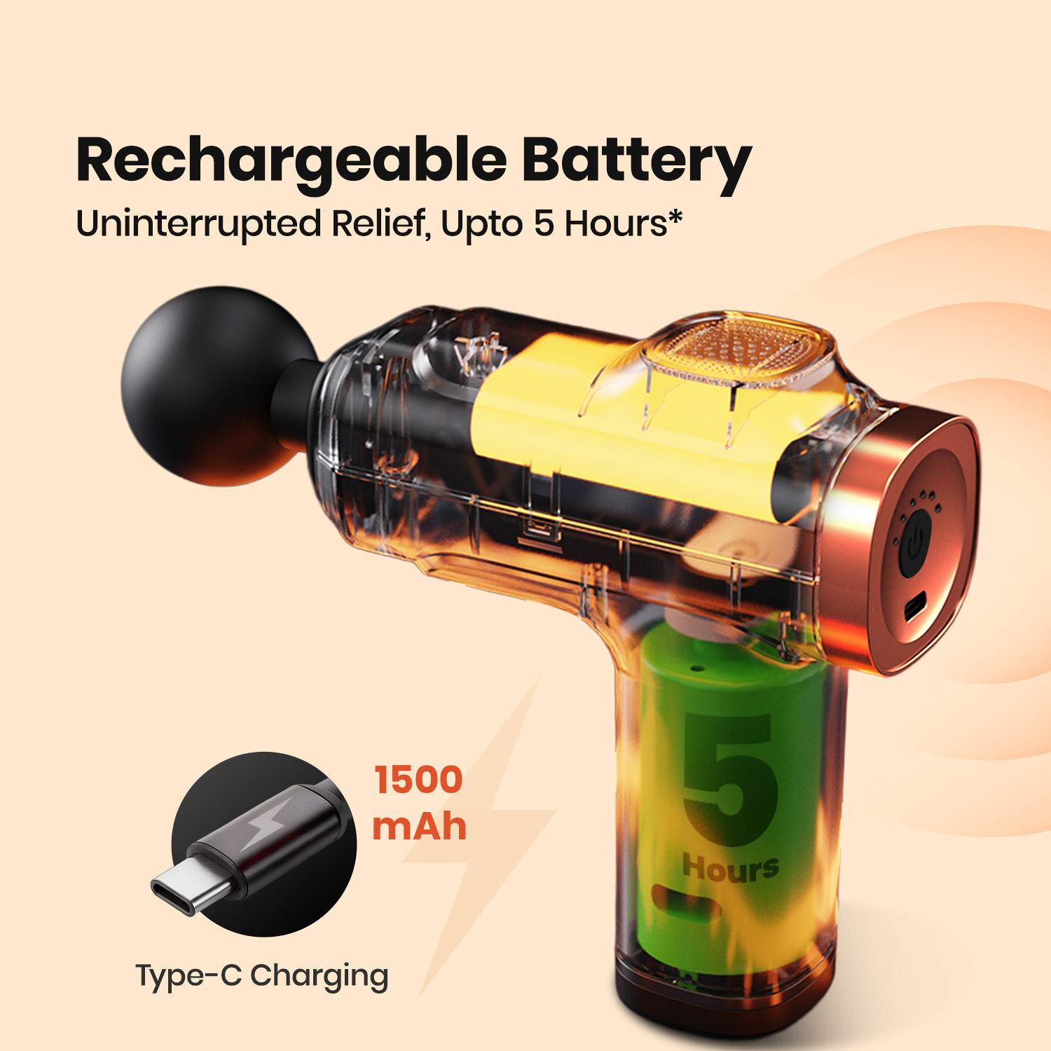 Image of AGEasy Pain Relief Compact Massage Gun 8 Speed, 4 Massage Heads, Rechargable USB Type - C, Handheld Massager
