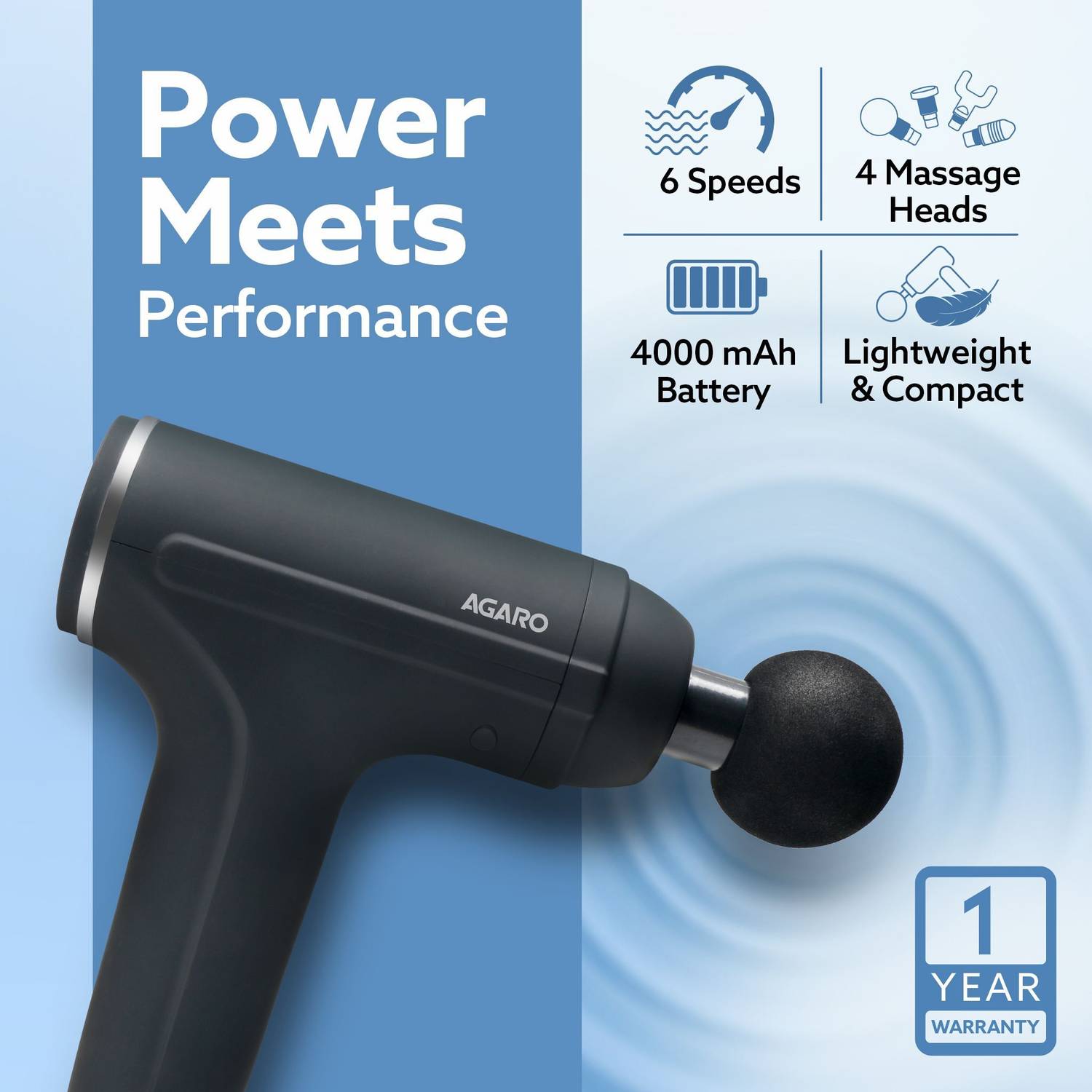 AGARO Galaxy Gun Massager 4 Heads 6 Speed - Image 2