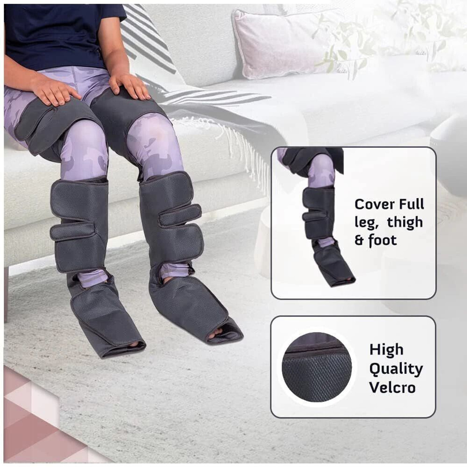 Image of ARG HEALTHCARE Air Pressure Full Leg Massager with Heat for Feet Calf Knee & Thighs Pain Relief Relaxation, Improve Blood Circulation, 3 Mode Intensity, Velcro Strap Foot Massager