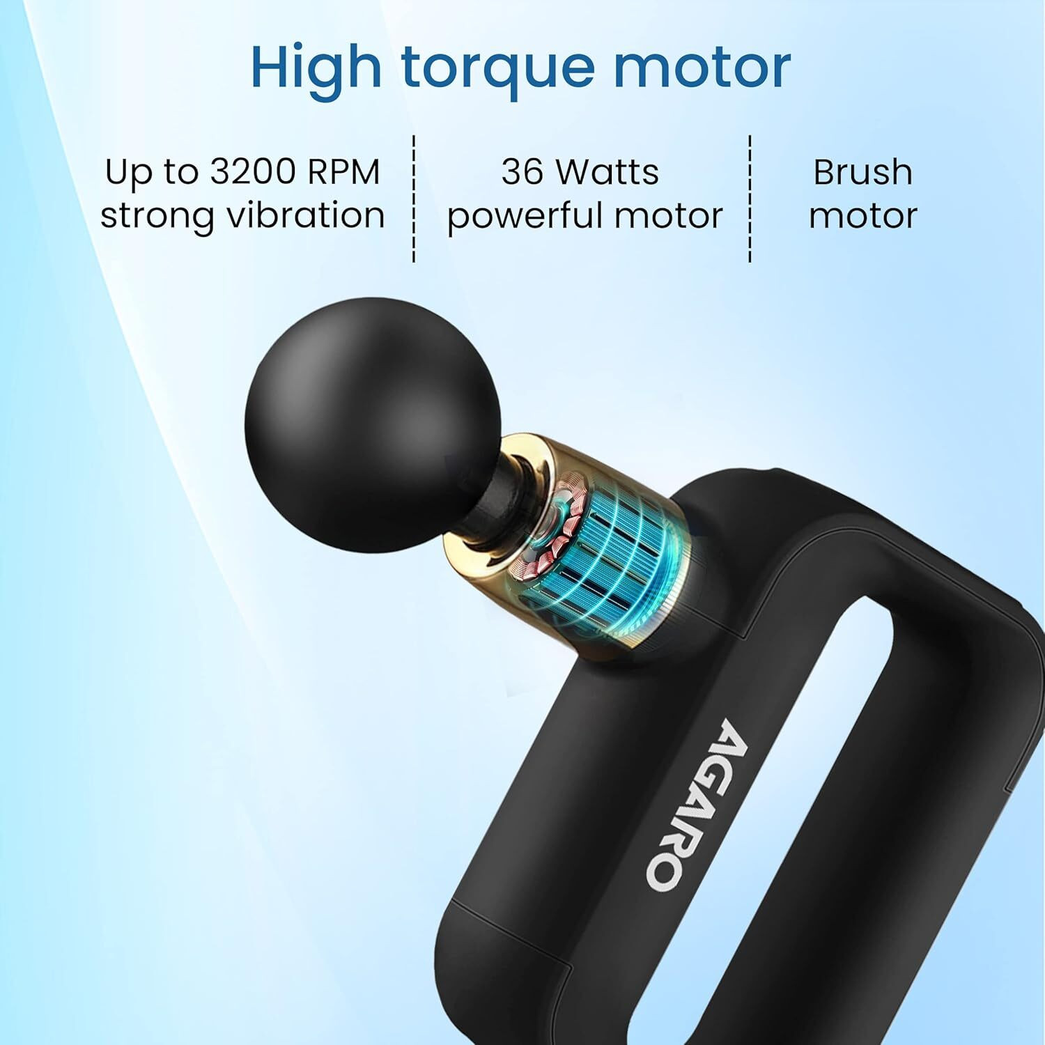 Image of AGARO 33717 Insignia Handheld Percussion Massage Gun, 2500mAh, Portable, Brush Motor Massager