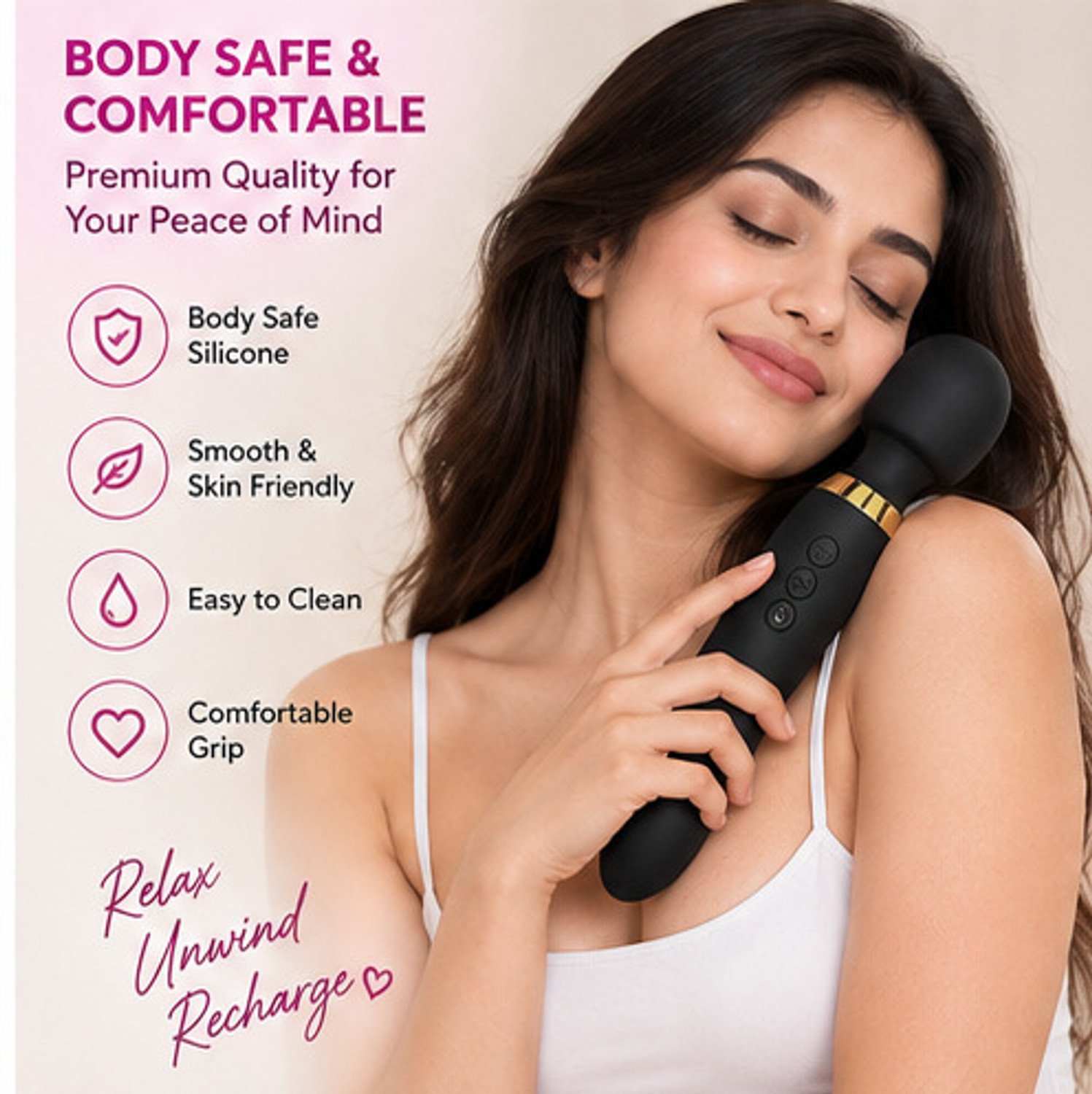 Image of RAJKOT ENTERPRISE 2-in-1 Body Massager Combo - Pink Wand & Black Stick Mini Electric Wand Massager