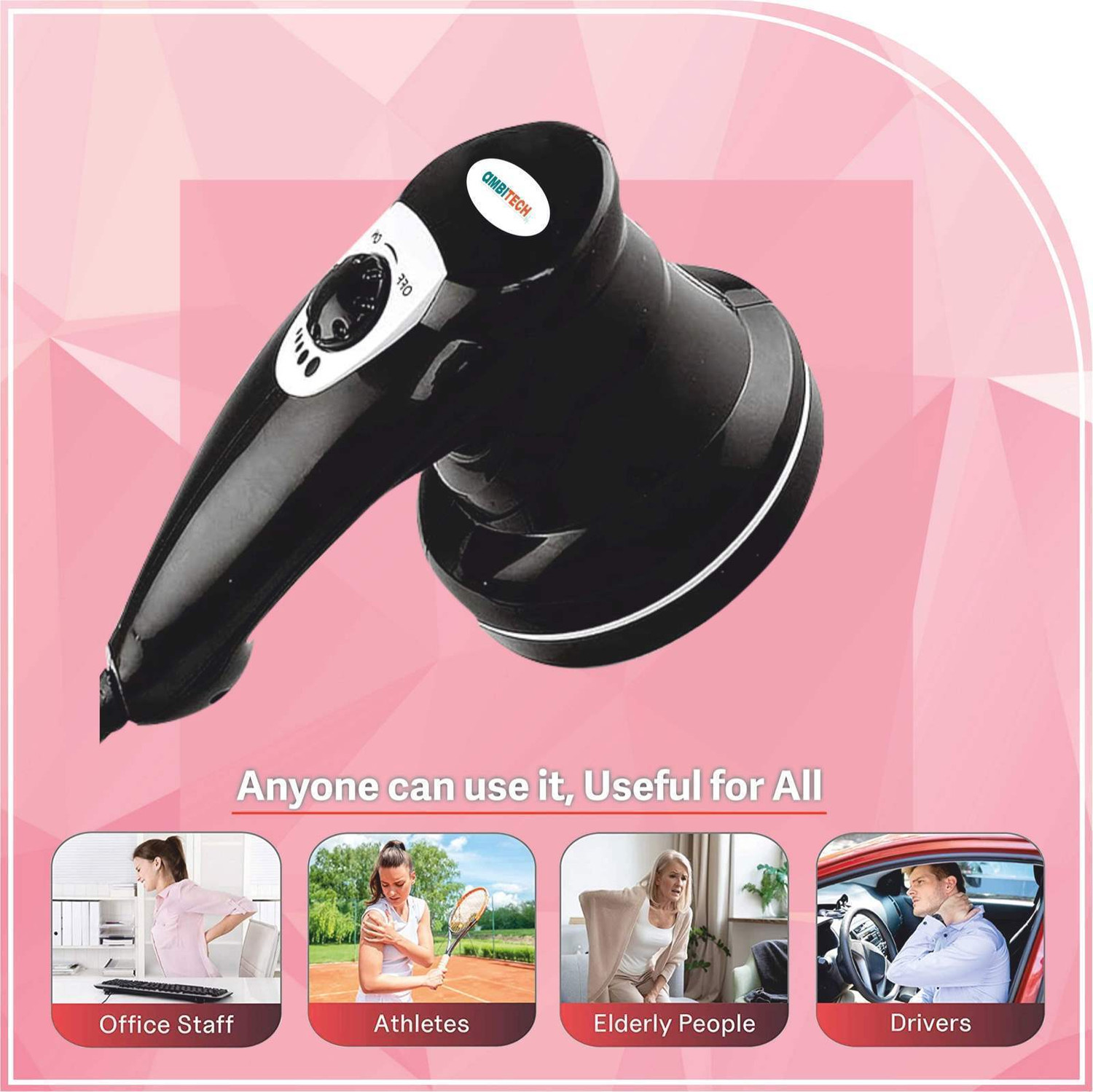 Image of AMBITECH Premium Handheld Neck Back Personal Massager Deep Tissue Percussion Massage for Shoulder Leg Foot Muscles Electric 4 Versatile Massage Heads Massager