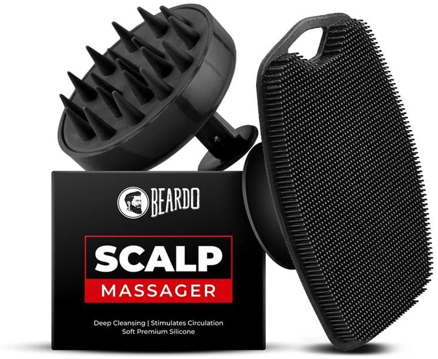 Image of BEARDO Scalp Massager & Silicone Body Scrubber for Men |Soft Silicone for Body and Hair Bath Brush for Men with Soft, Durable Bristles - Set of 2 Combo Massager