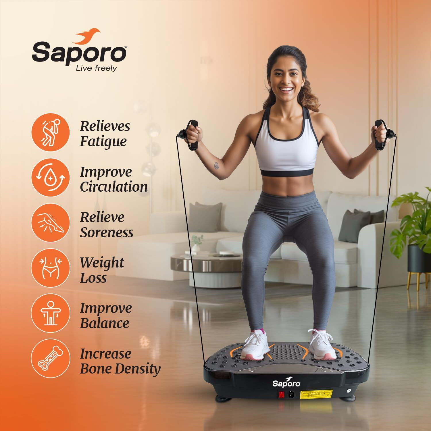 Image of SAPORO VibeX Vibration Plate Exercise & Massage Machine with Remote, Calorie Burning Weight Loss Platform for Home & Gym, Muscle Toning, Fat Burn Massager