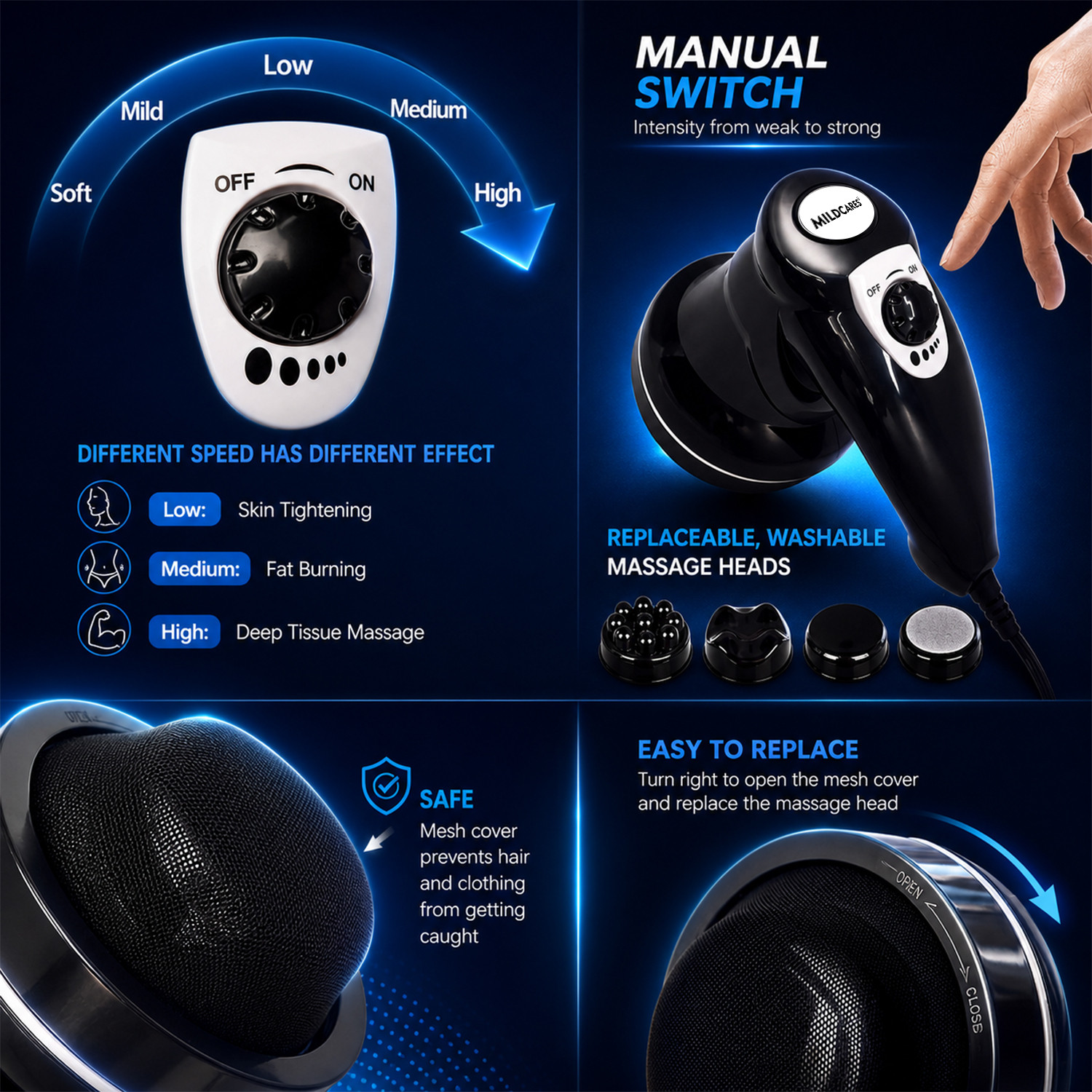 Image of MILDCARES Rx1-Pro Full Body Massager & Physiotherapy Machine | Handheld Electric Hammer Massage Machine for Back, Neck, Shoulder & Leg Pain Relief | 3 Attachments Massager