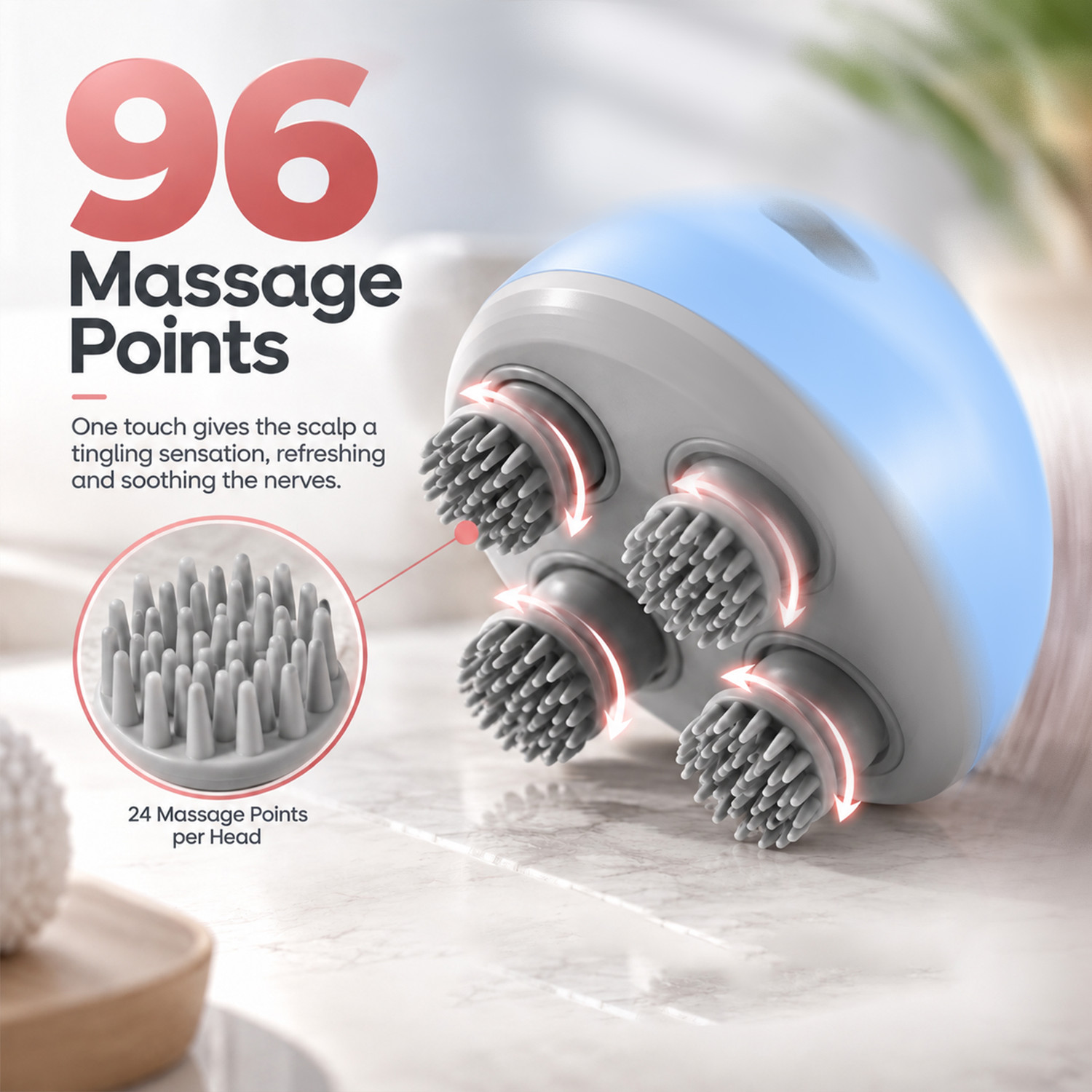 Image of Sicaro RP201 Relax Pro Electric Rechargeable Scalp & Body Massager, Soft Silicone RP201 Relax Pro Massager