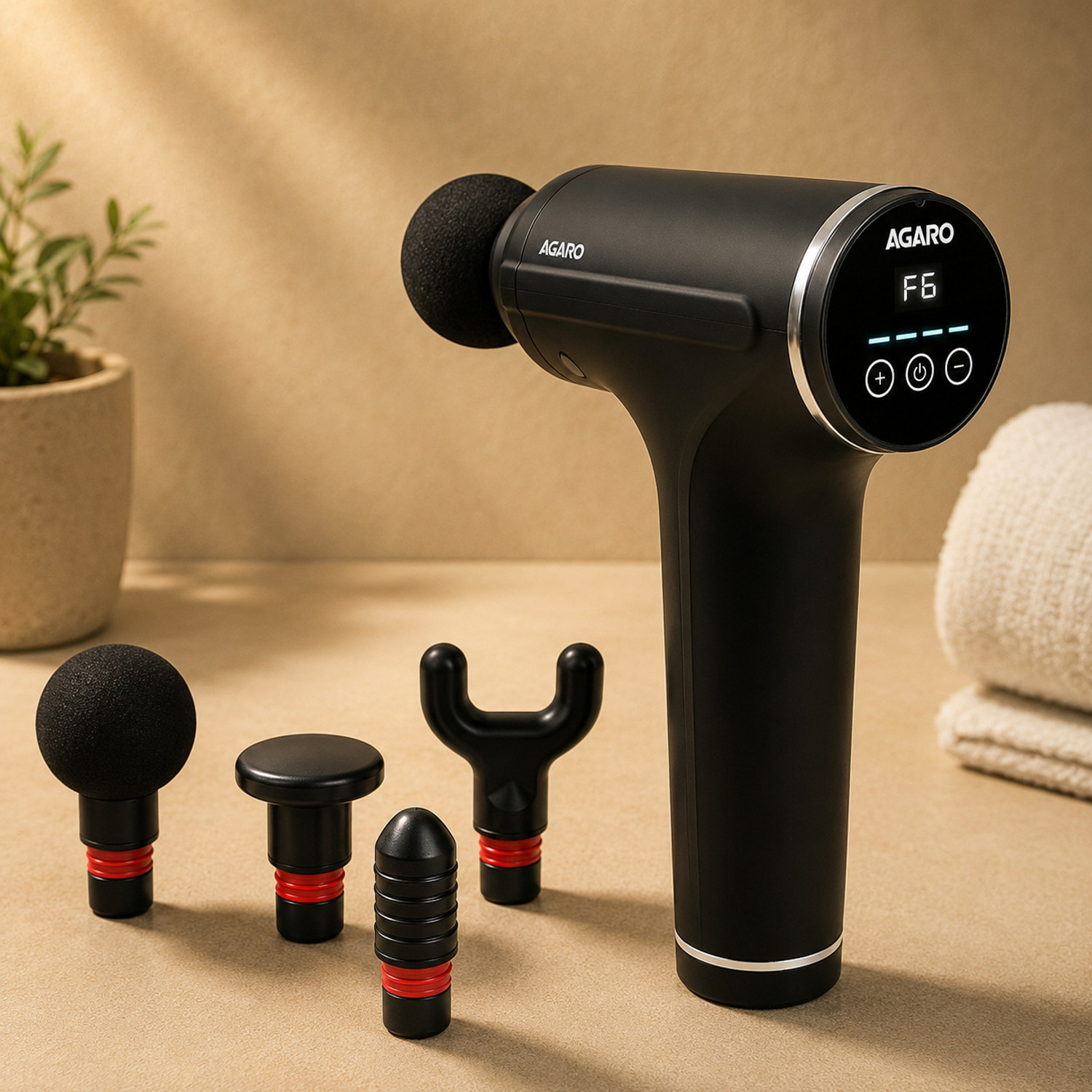 Image of AGARO GALAXY MINI GUN Gun Massager, 4 Heads, 6 Speed, Rechargeable, Handheld Massager